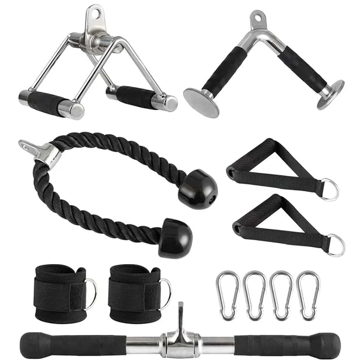 Cable Machine Attachments Set – Tricep Rope, V-Bar & More