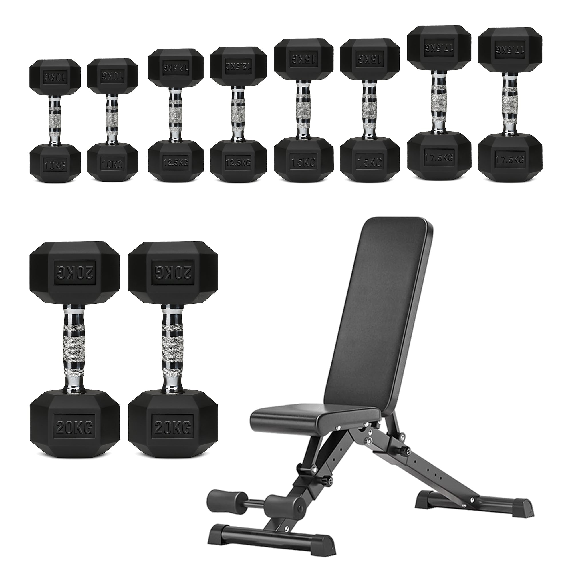 Hex Dumbbell Set – 5 Pairs with 5-Tier Tree Rack