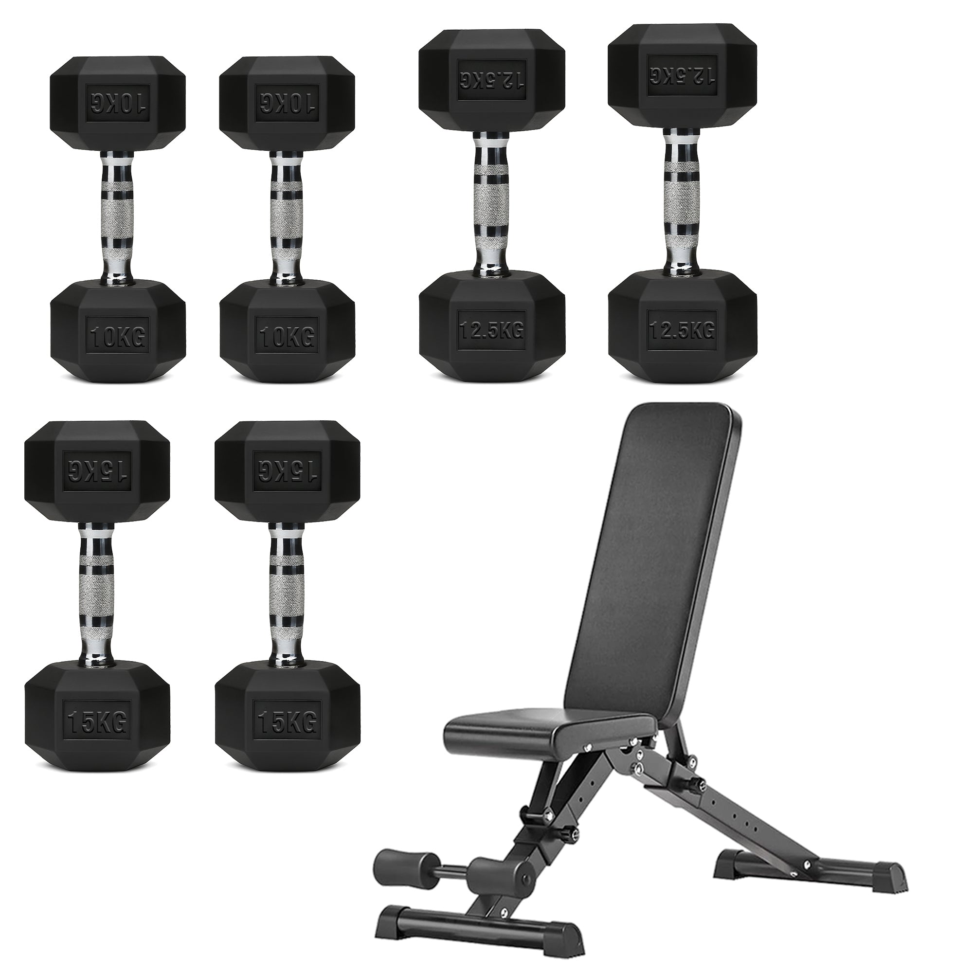 Hex Dumbbell Set – 3 Pairs with 3-Tier Tree Rack
