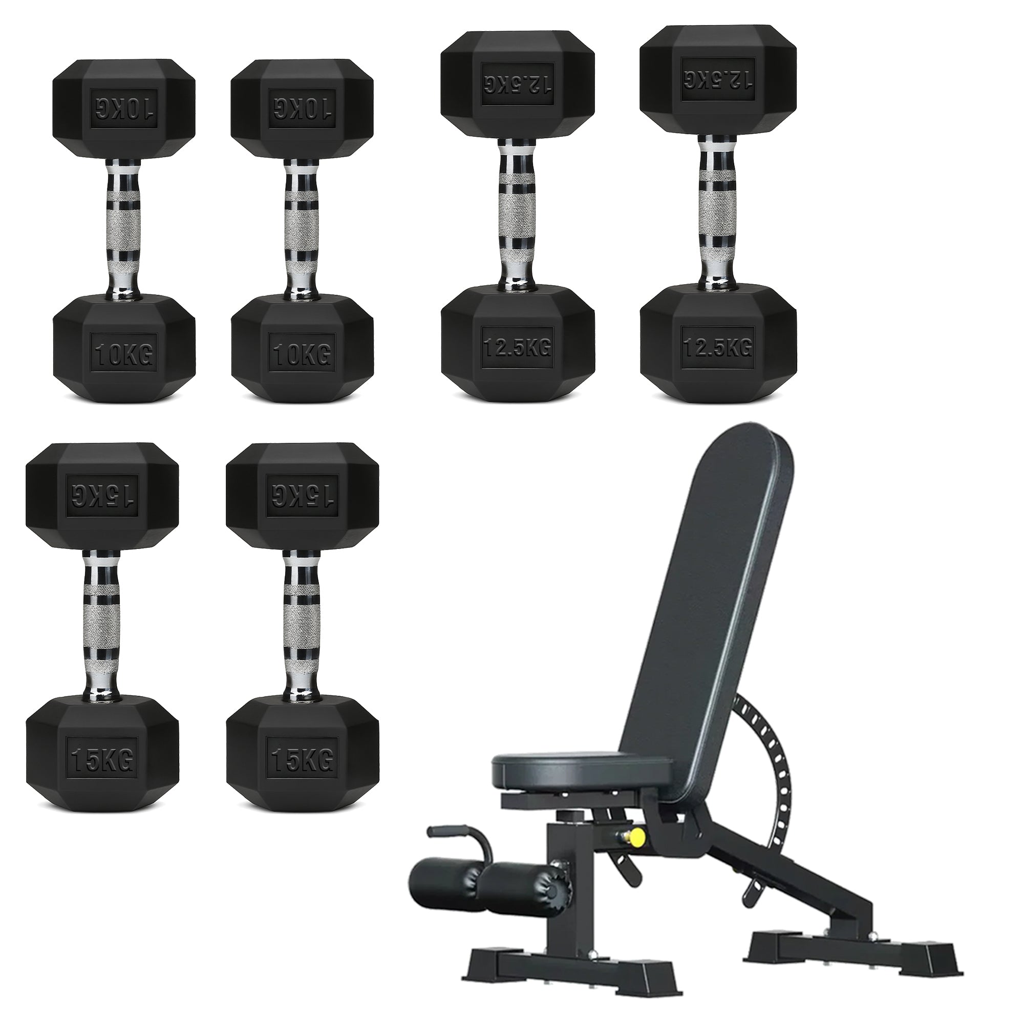 Hex Dumbbell Set – 3 Pairs with 3-Tier Tree Rack