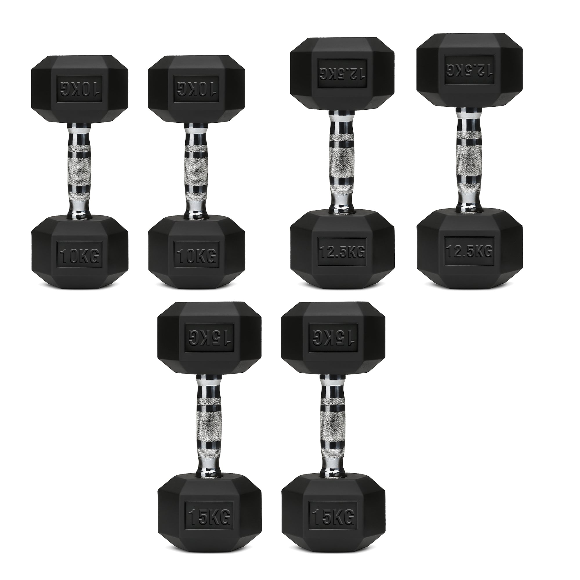 Hex Dumbbell Set – 3 Pairs with 3-Tier Tree Rack