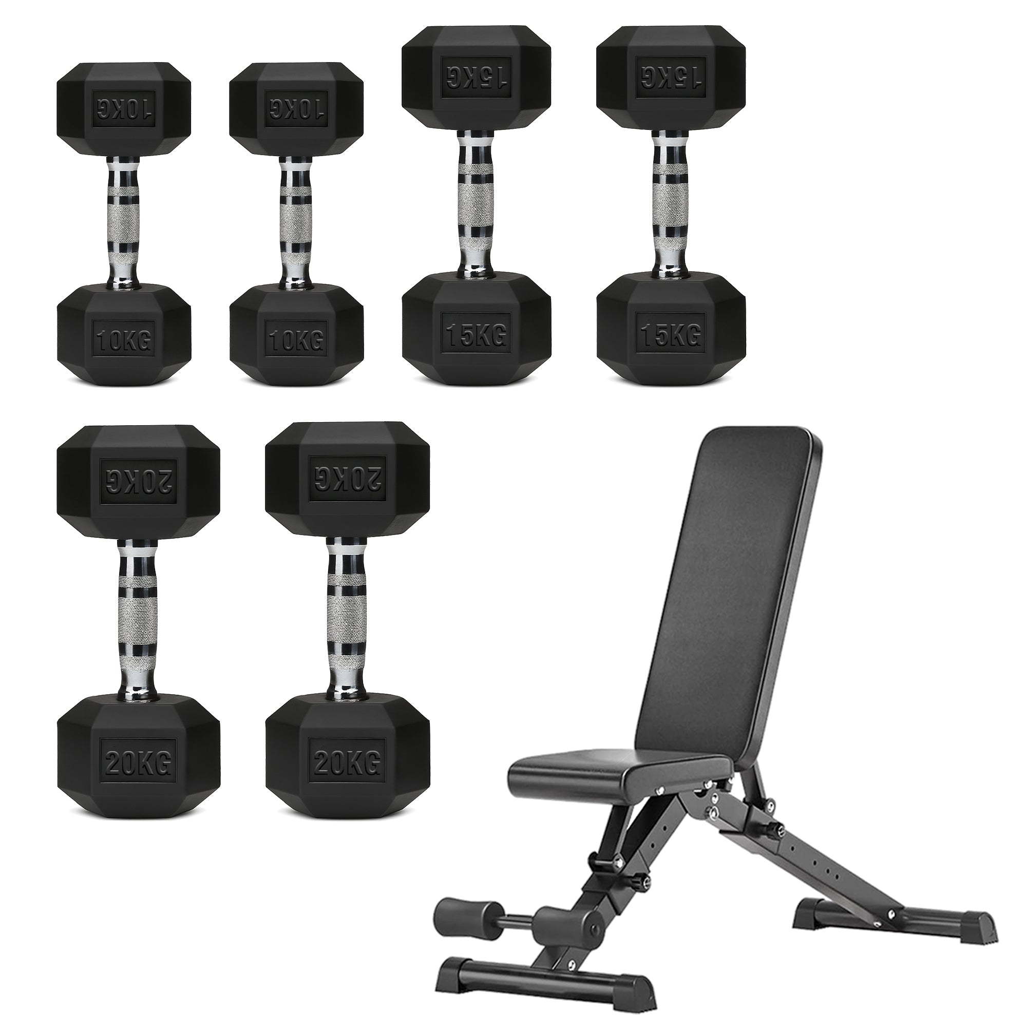 Hex Dumbbell Set – 3 Pairs with 3-Tier Tree Rack