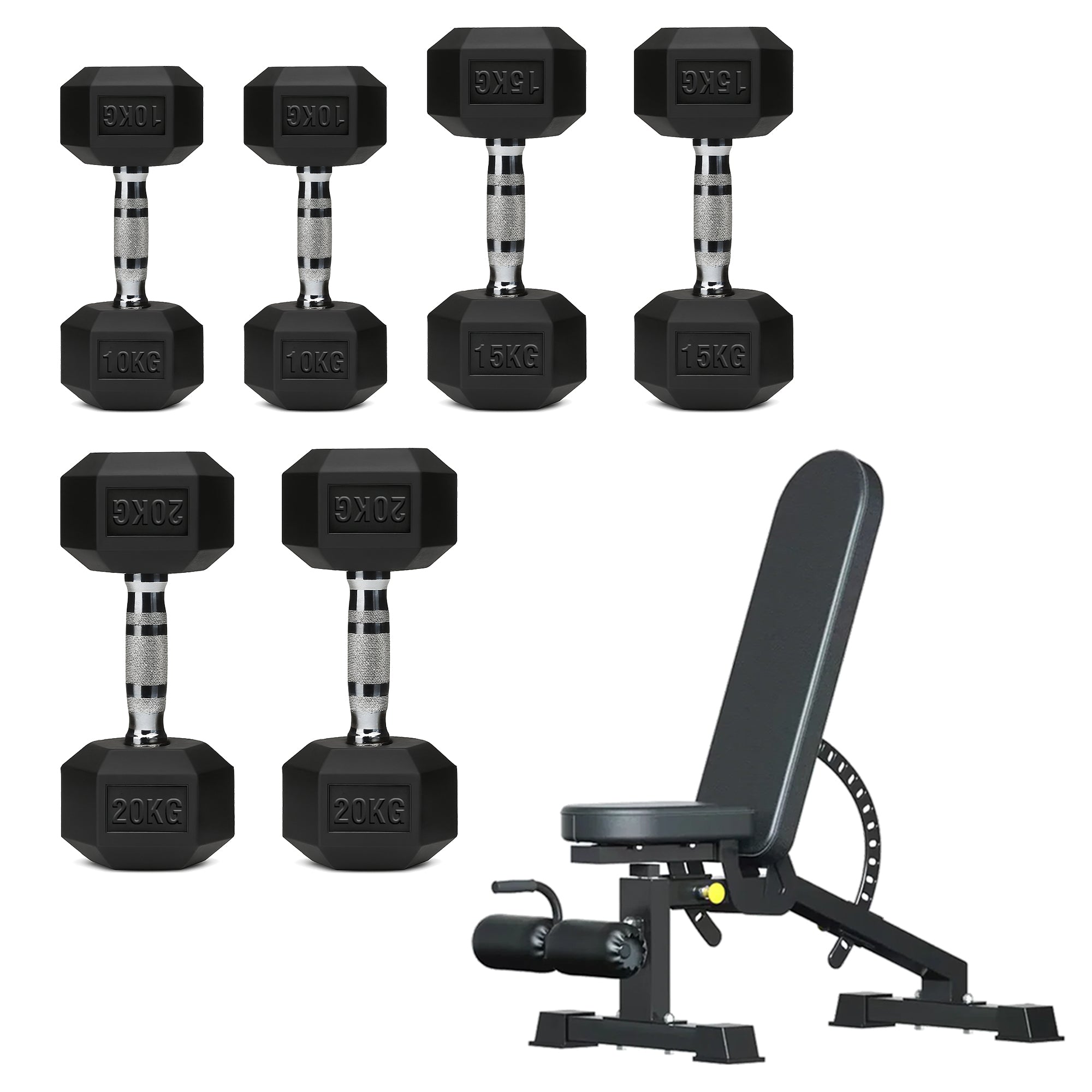 Hex Dumbbell Set – 3 Pairs with 3-Tier Tree Rack