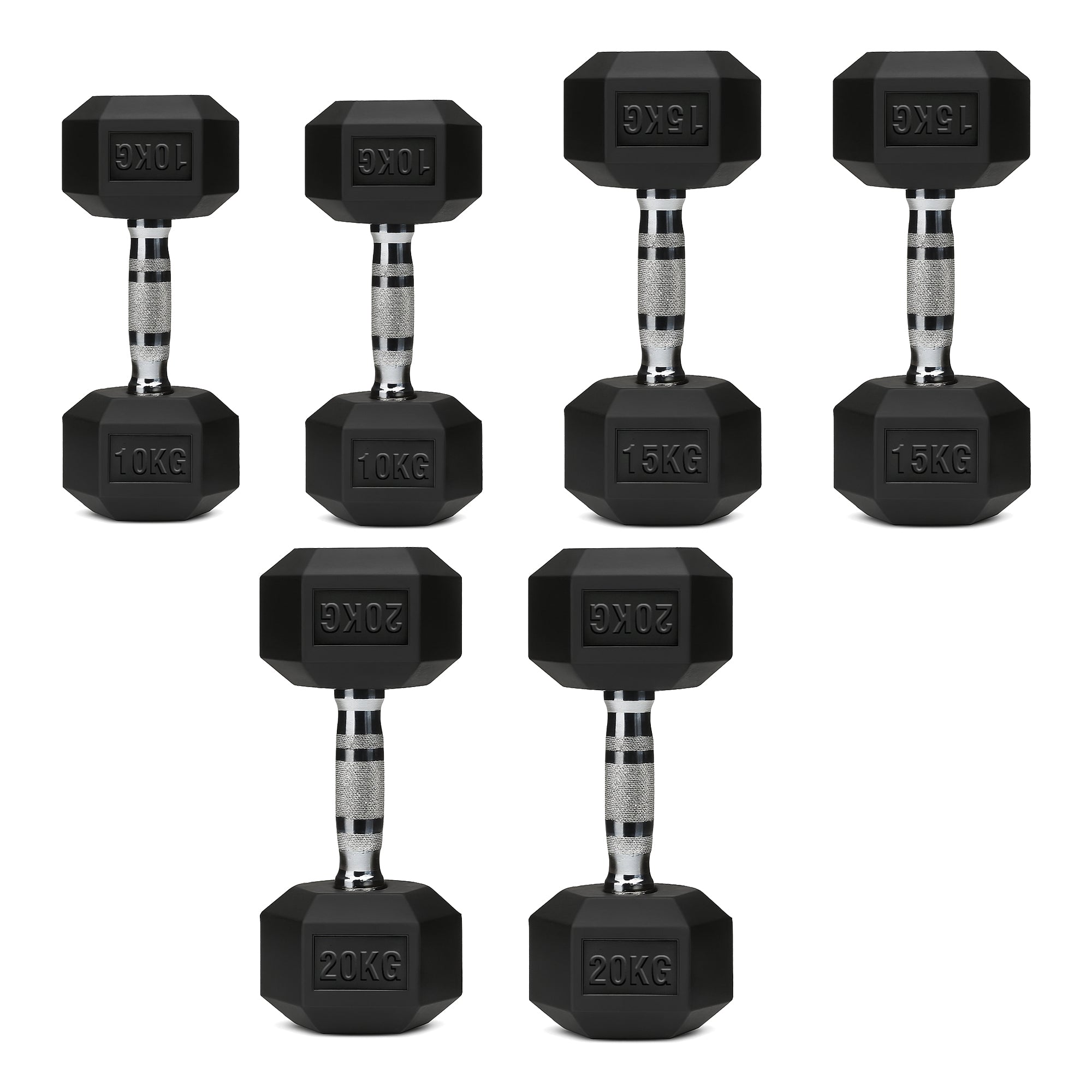 Hex Dumbbell Set – 3 Pairs with 3-Tier Tree Rack