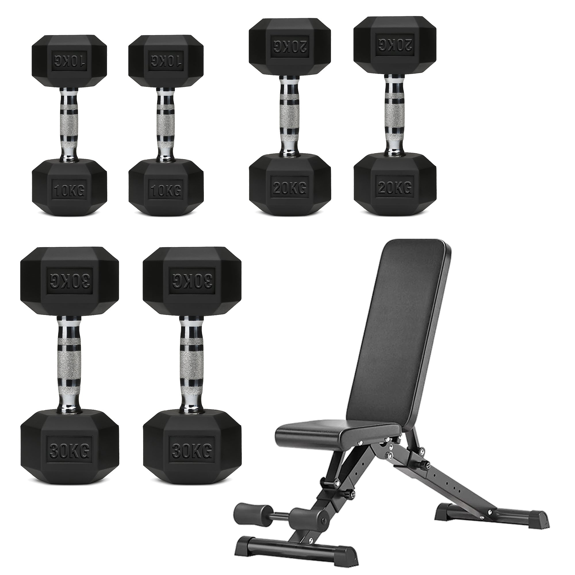 Hex Dumbbell Set – 3 Pairs with 3-Tier Tree Rack