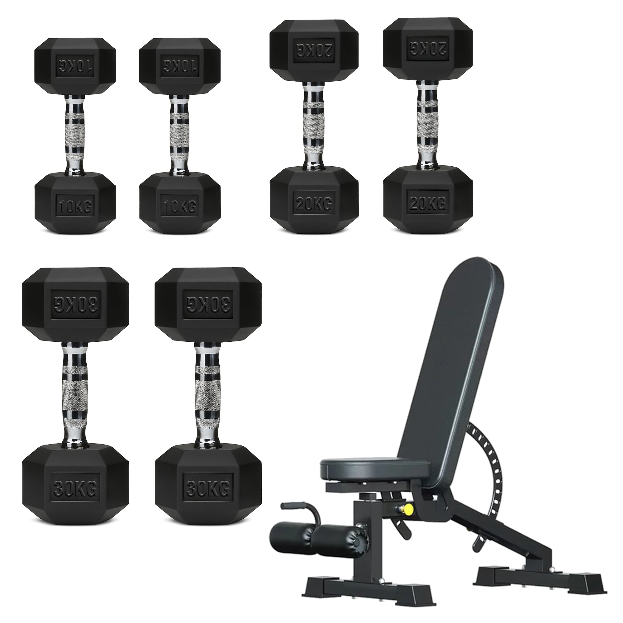 Hex Dumbbell Set – 3 Pairs with 3-Tier Tree Rack