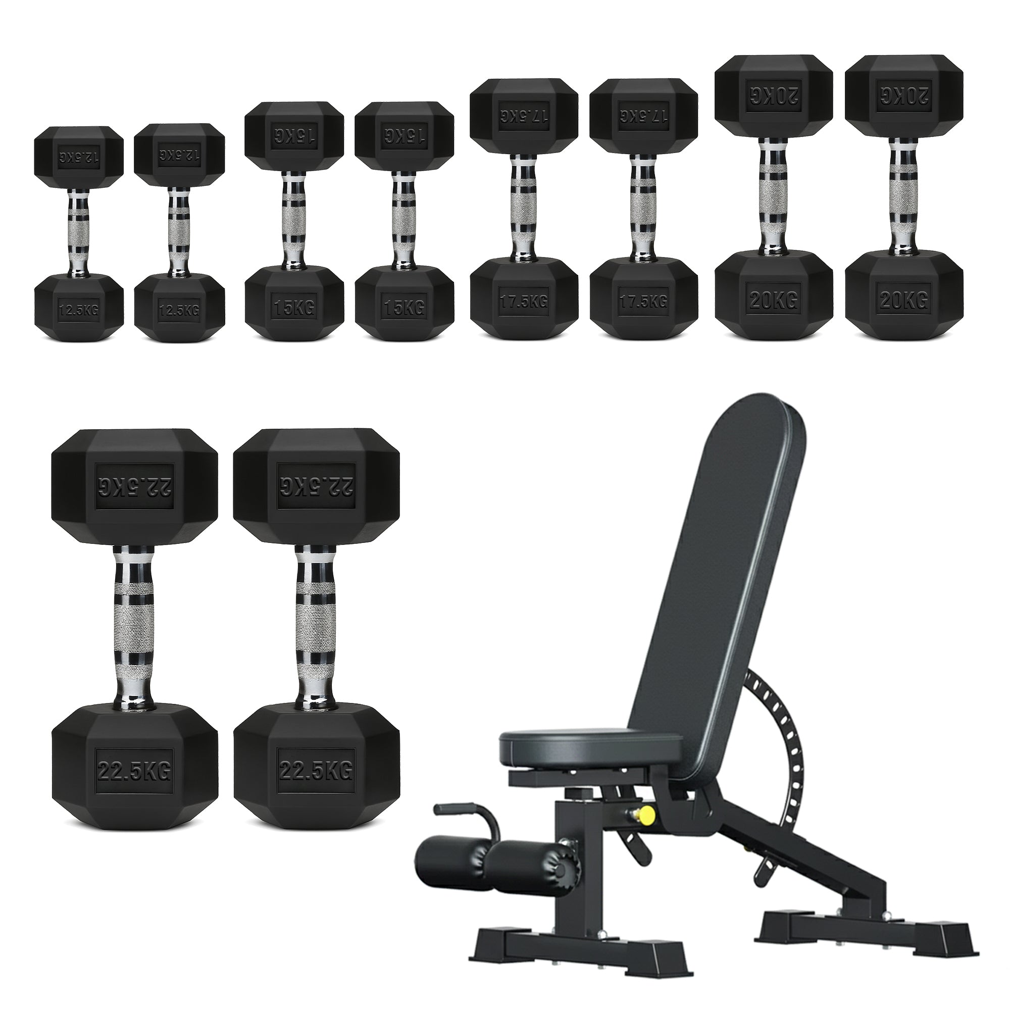 Hex Dumbbell Set – 5 Pairs with 5-Tier Tree Rack