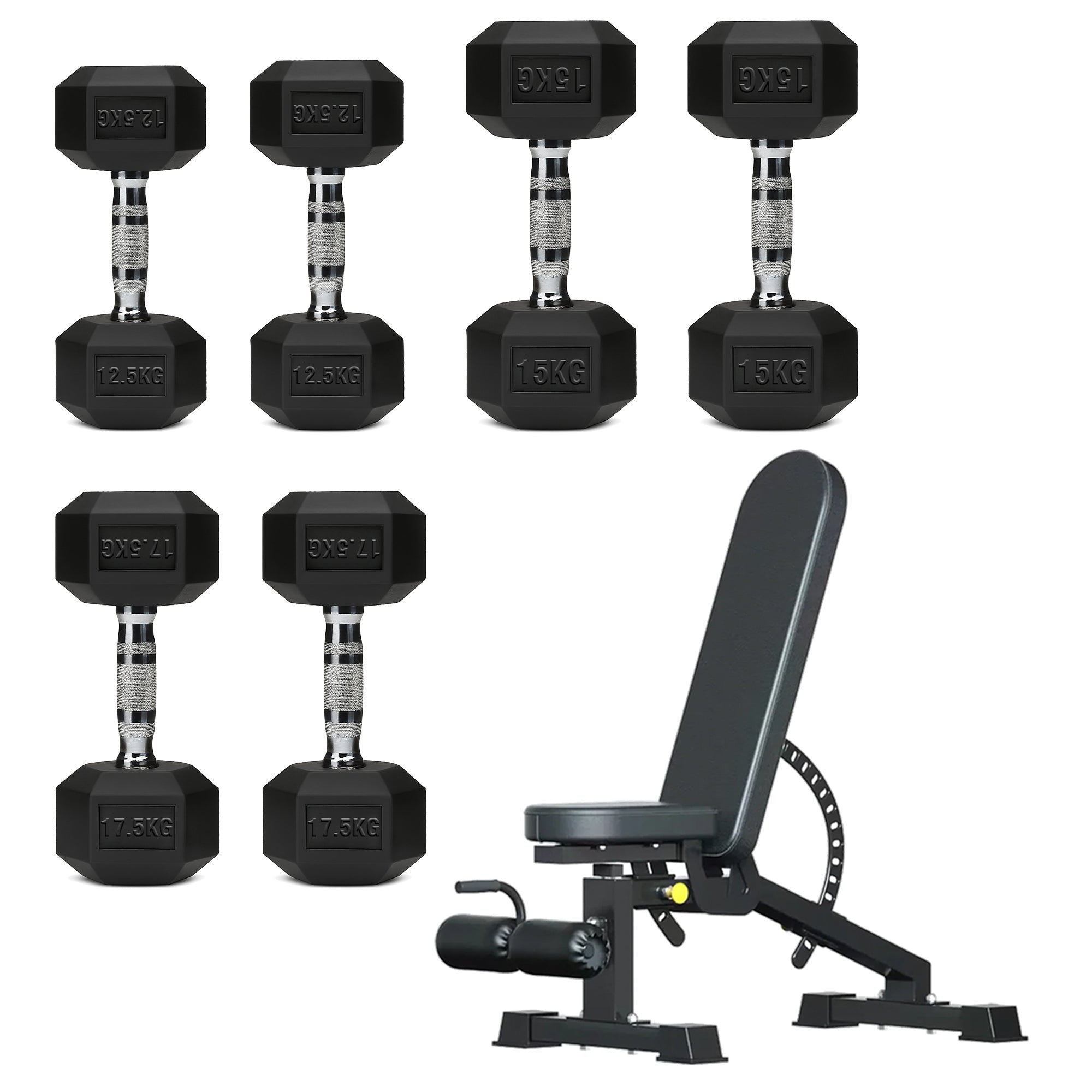 Hex Dumbbell Set – 3 Pairs with 3-Tier Tree Rack