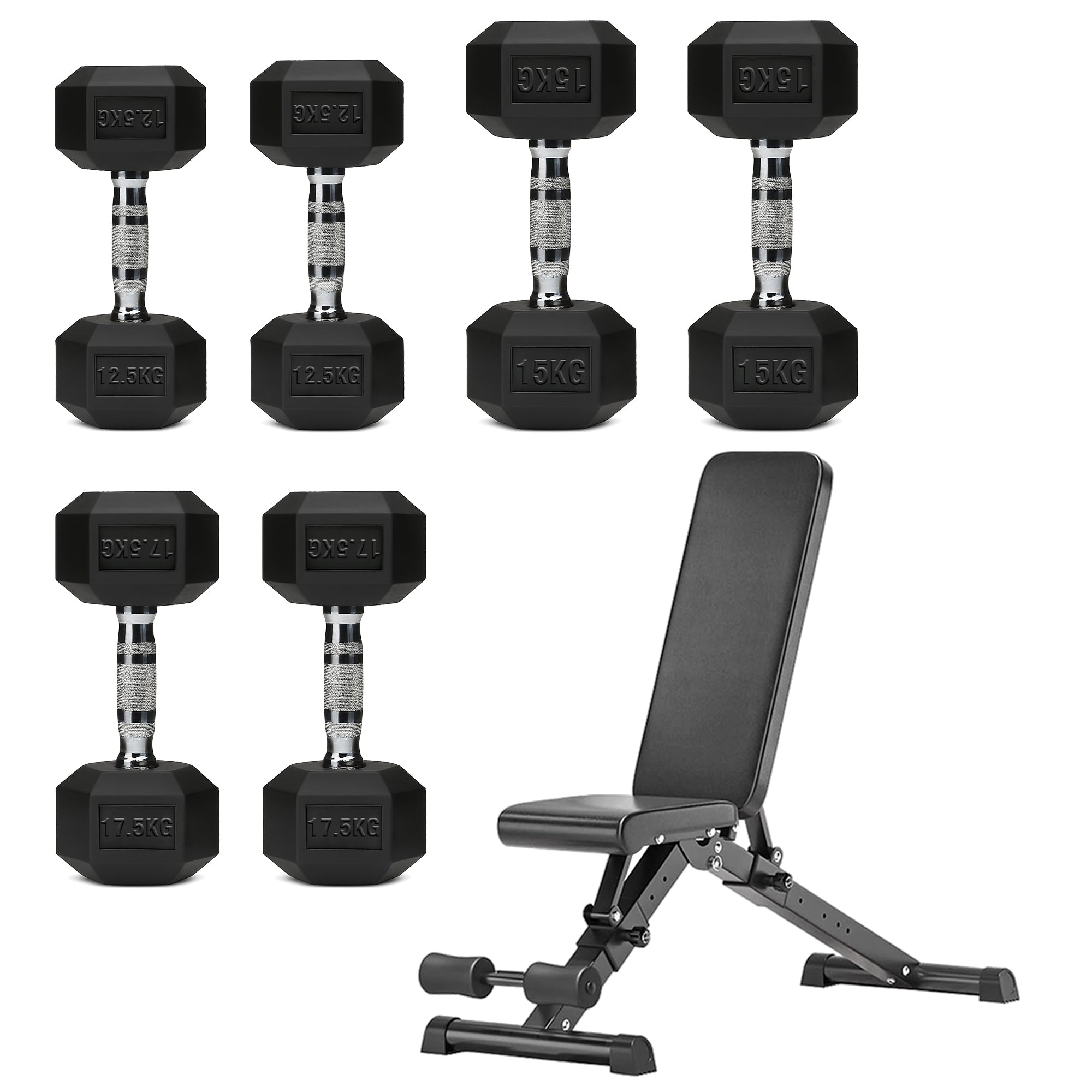 Hex Dumbbell Set – 3 Pairs with 3-Tier Tree Rack