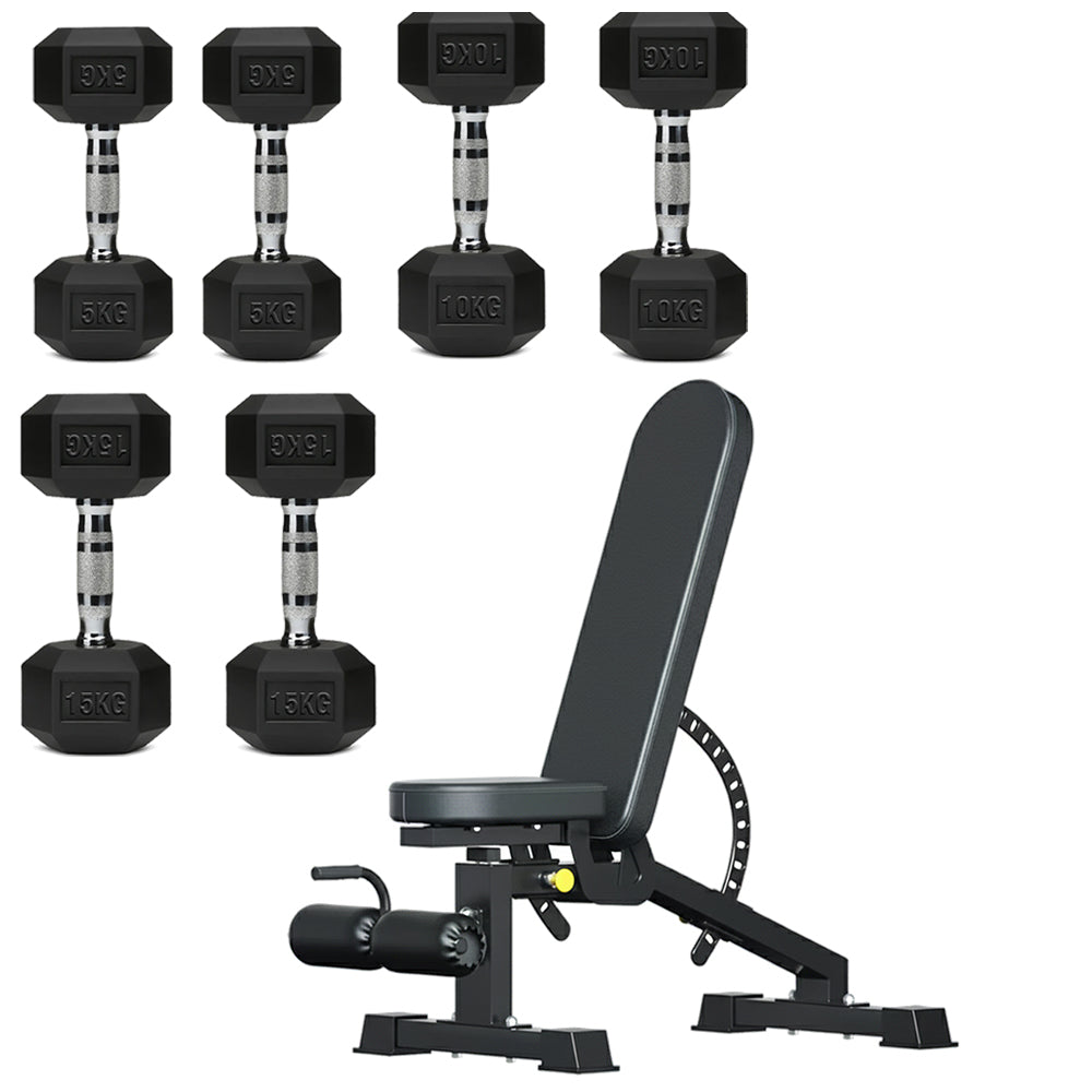 Hex Dumbbell Set – 3 Pairs with 3-Tier Tree Rack