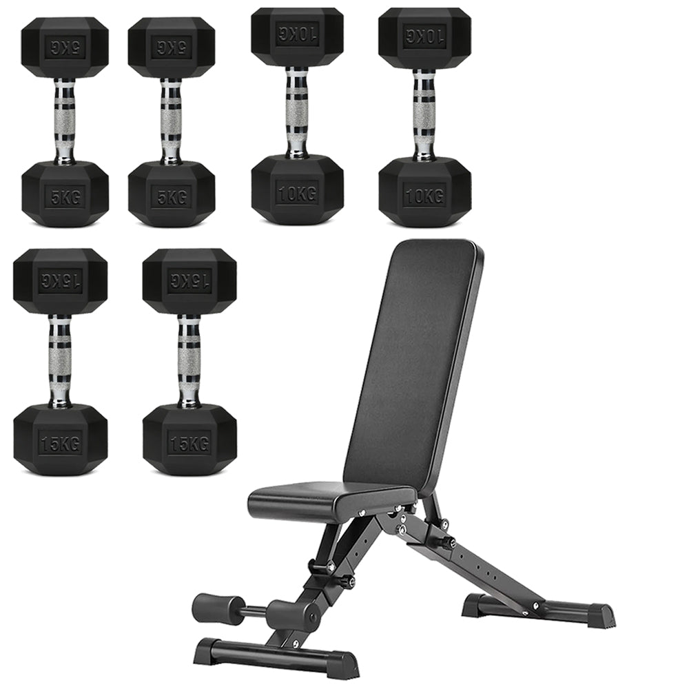 Hex Dumbbell Set – 3 Pairs with 3-Tier Tree Rack