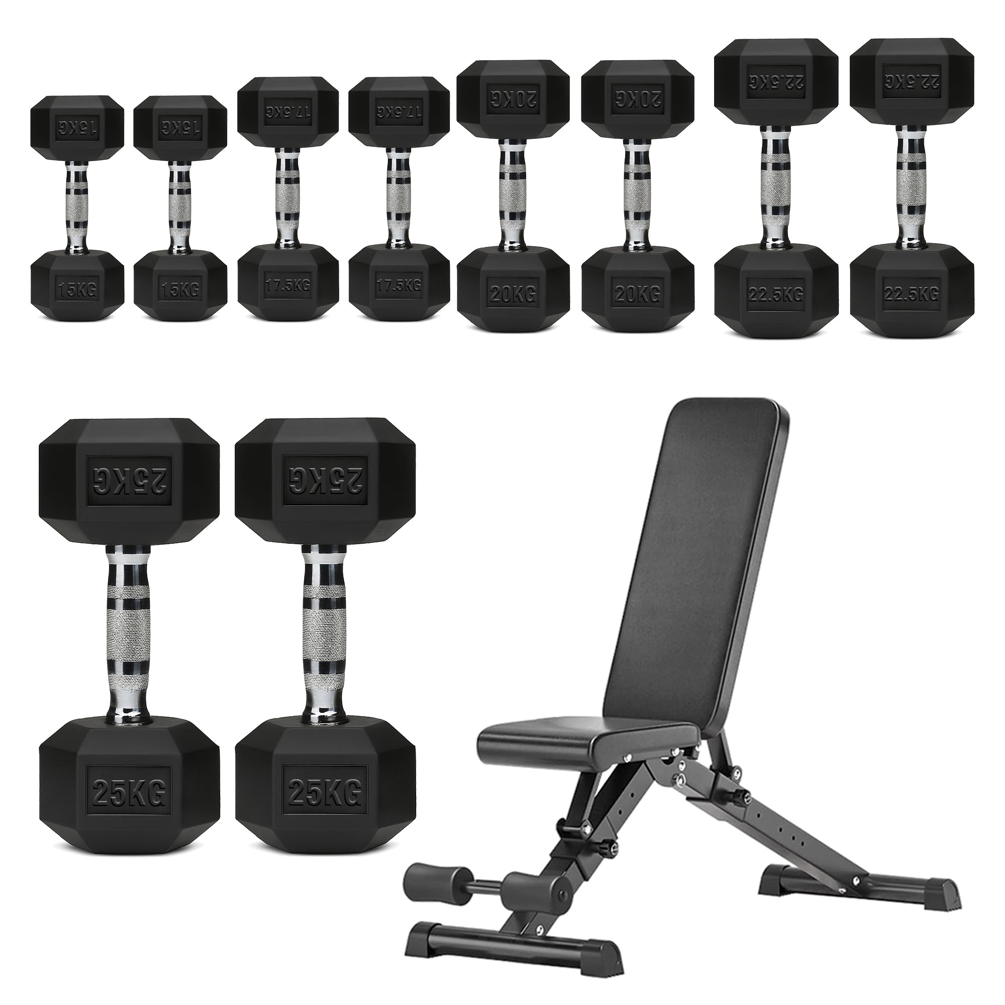 Hex Dumbbell Set – 5 Pairs with 5-Tier Tree Rack