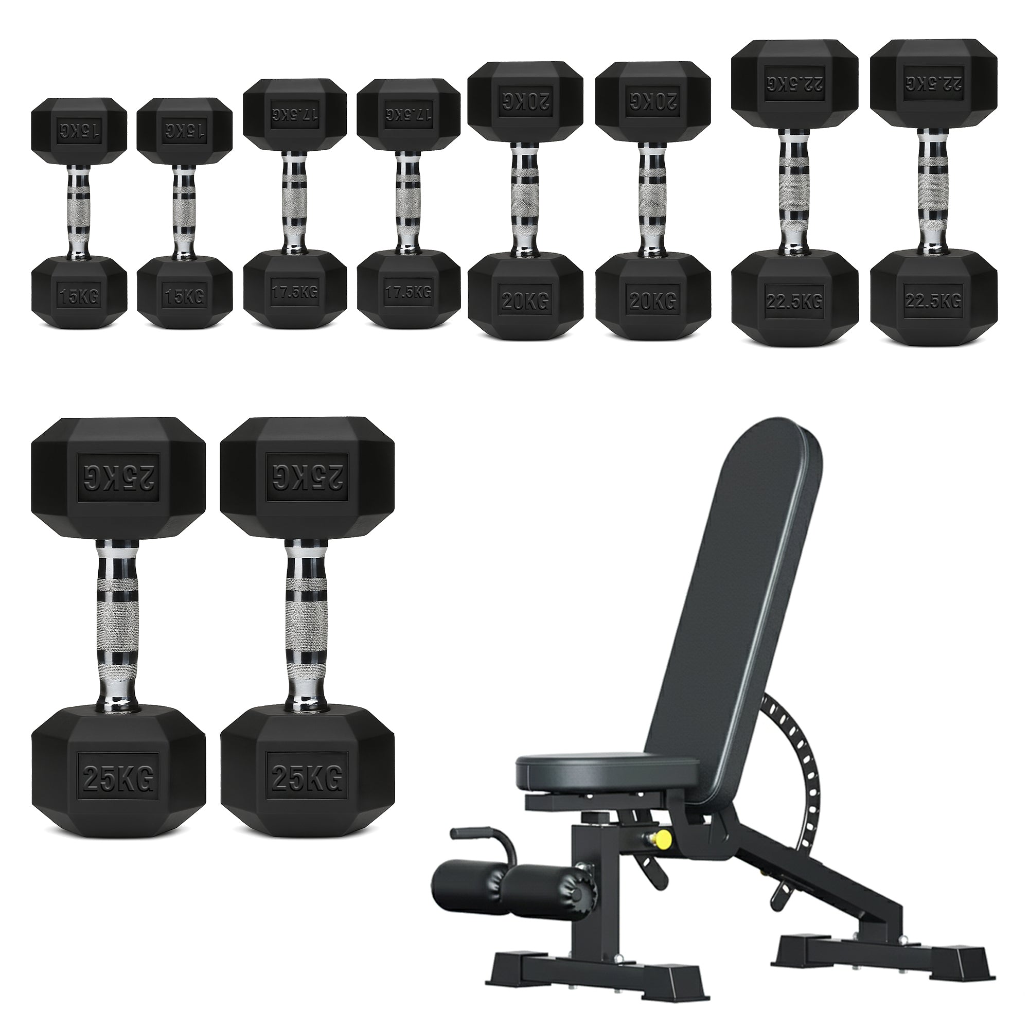 Hex Dumbbell Set – 5 Pairs with 5-Tier Tree Rack