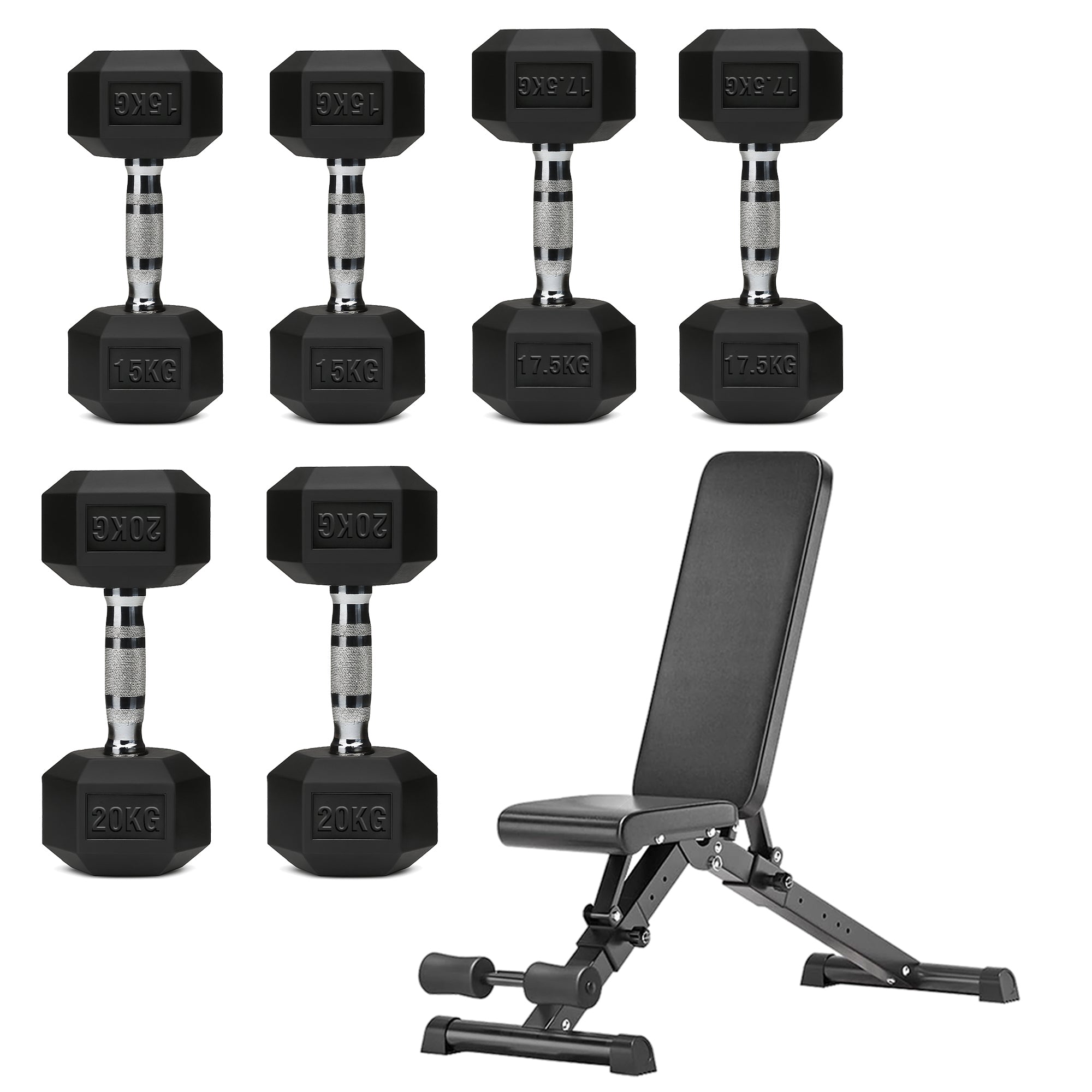 Hex Dumbbell Set – 3 Pairs with 3-Tier Tree Rack
