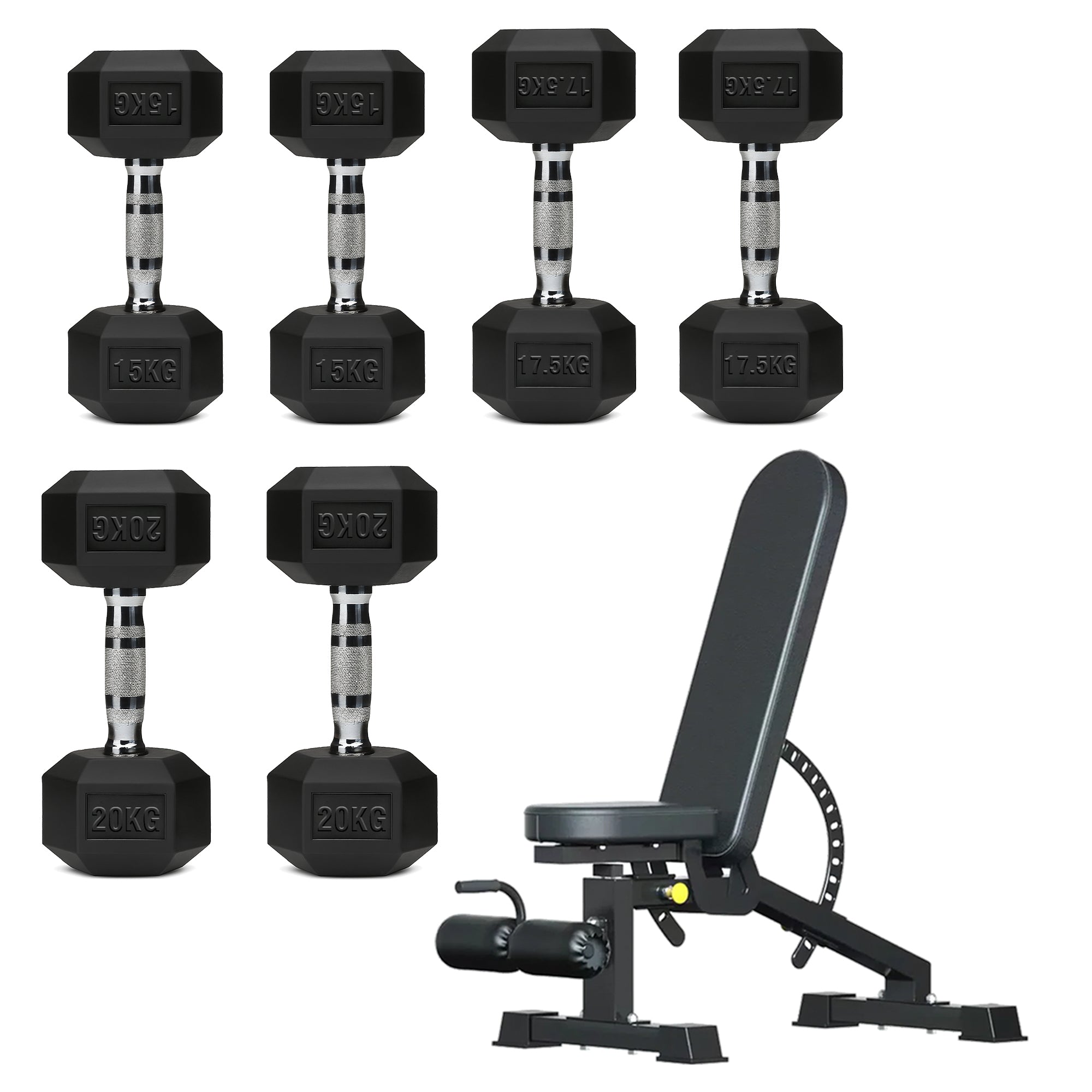 Hex Dumbbell Set – 3 Pairs with 3-Tier Tree Rack