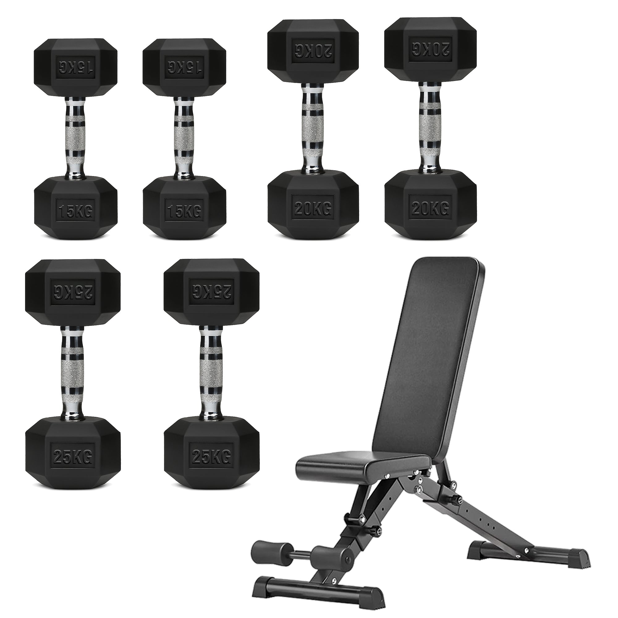 Hex Dumbbell Set – 3 Pairs with 3-Tier Tree Rack