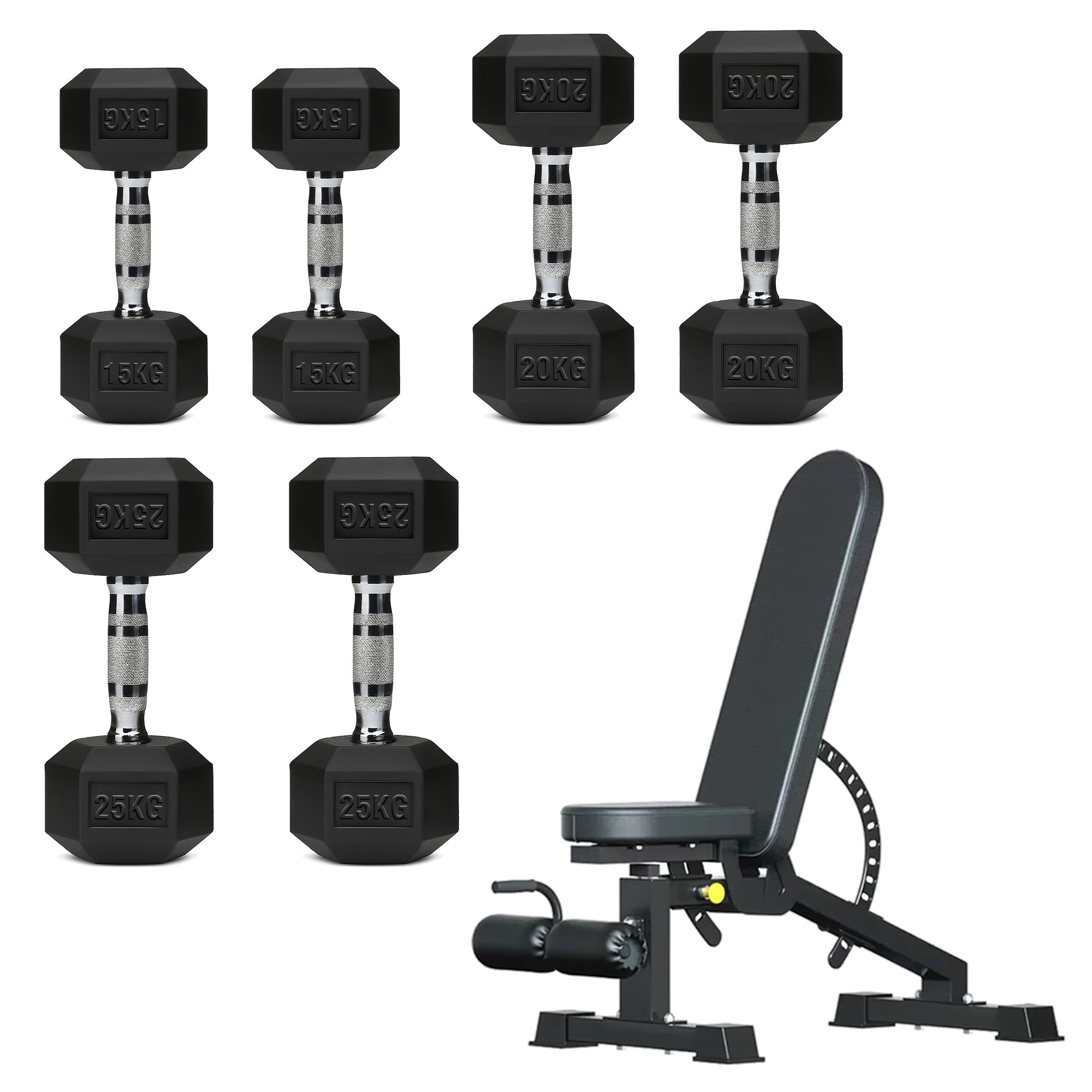 Hex Dumbbell Set – 3 Pairs with 3-Tier Tree Rack