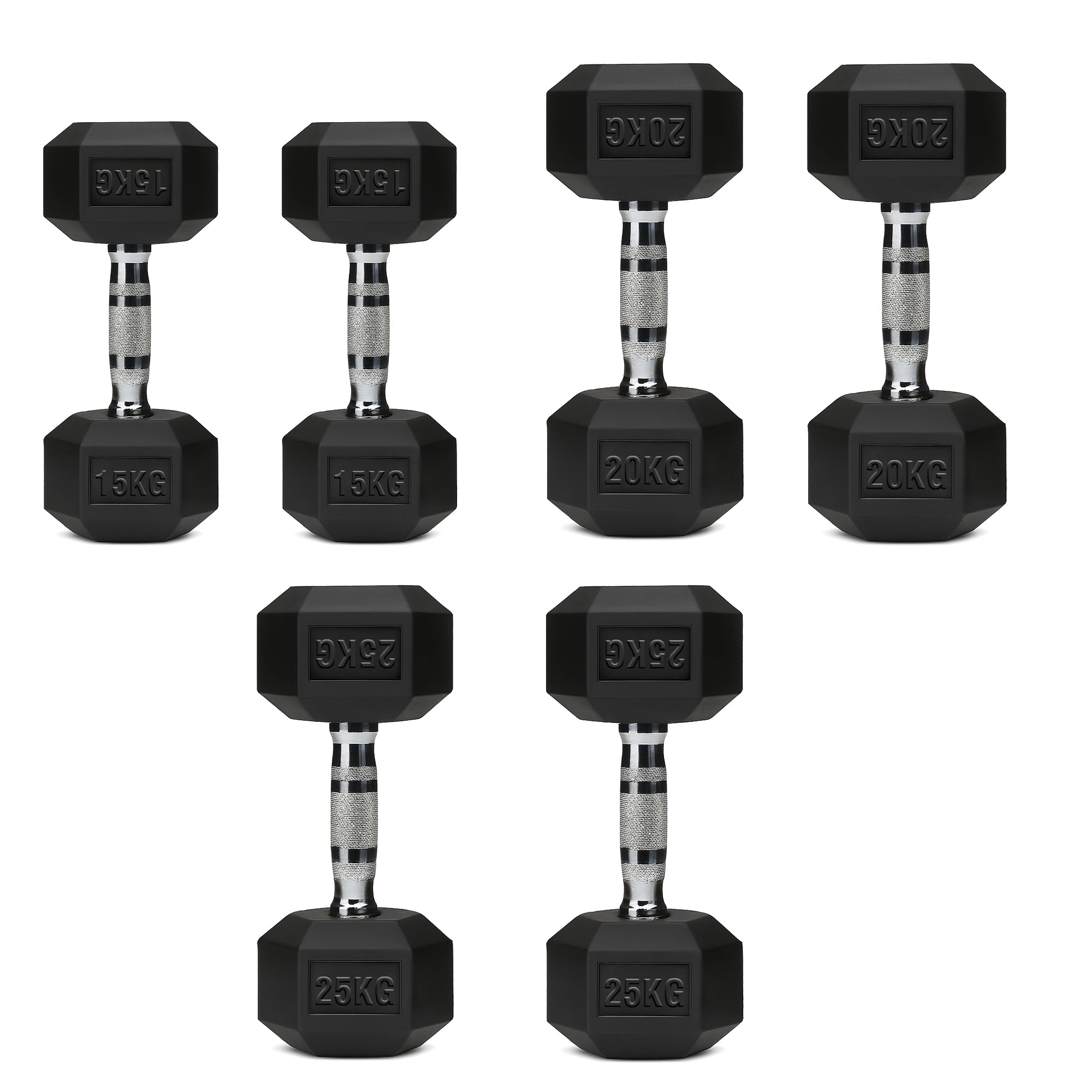 Hex Dumbbell Set – 3 Pairs with 3-Tier Tree Rack