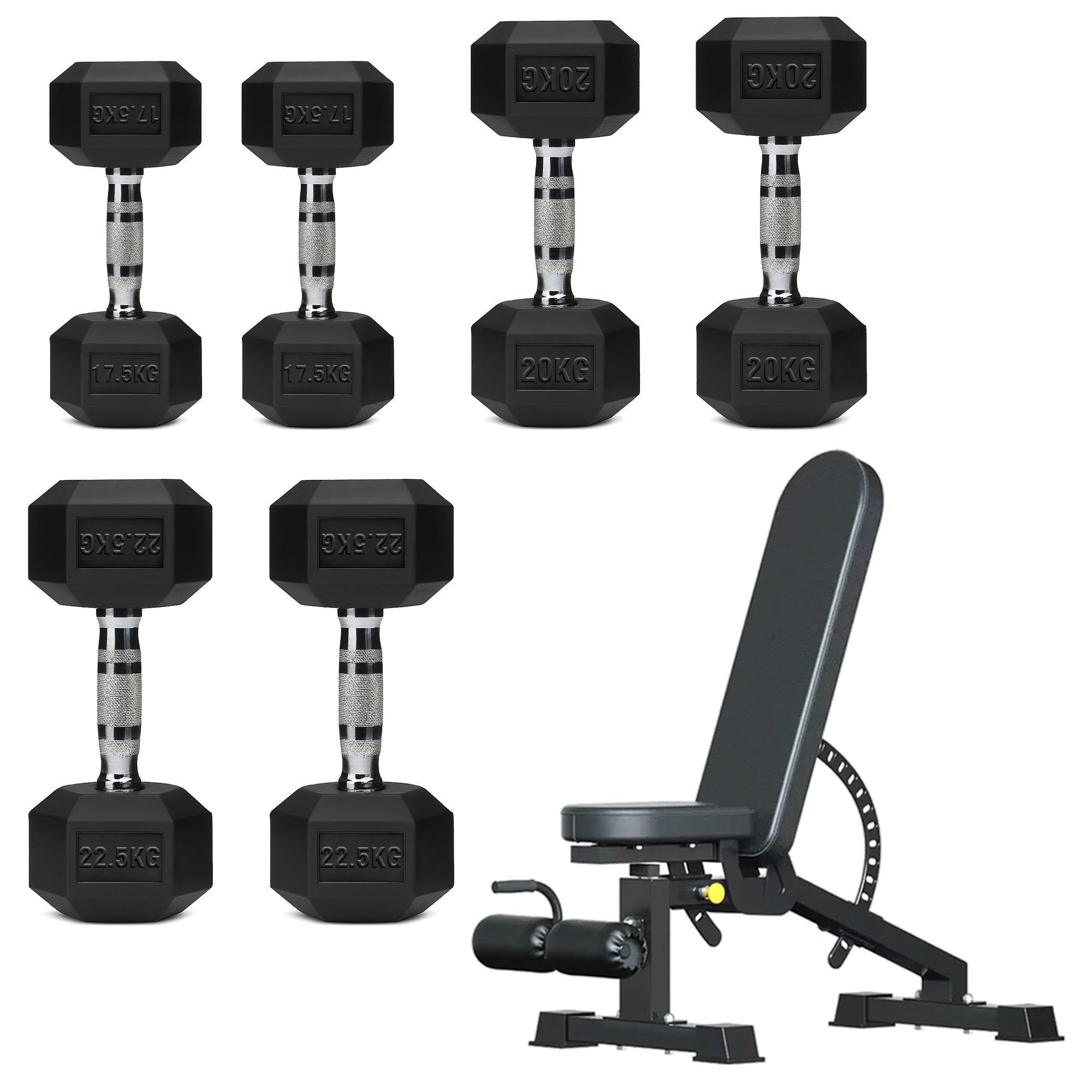 Hex Dumbbell Set – 3 Pairs with 3-Tier Tree Rack
