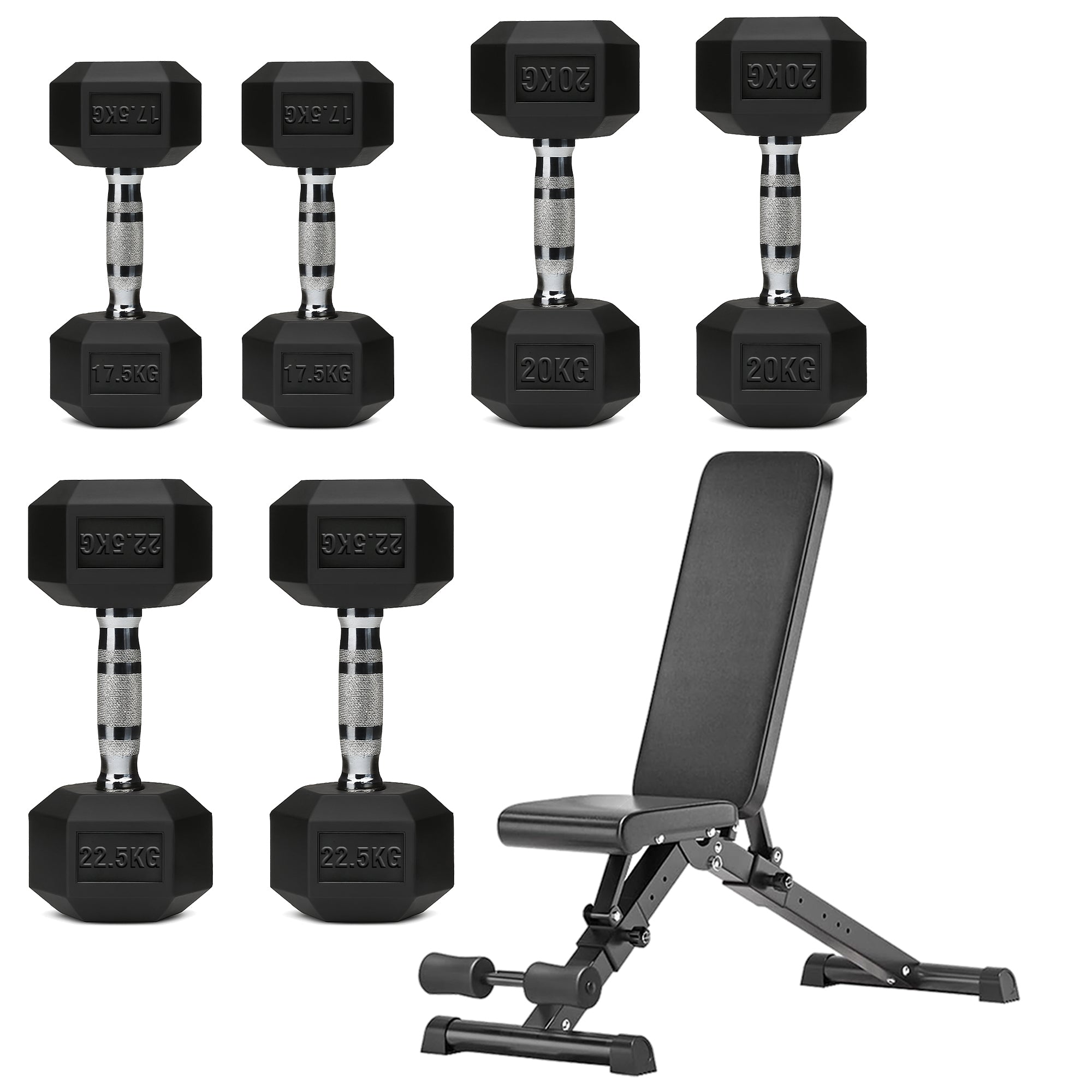 Hex Dumbbell Set – 3 Pairs with 3-Tier Tree Rack