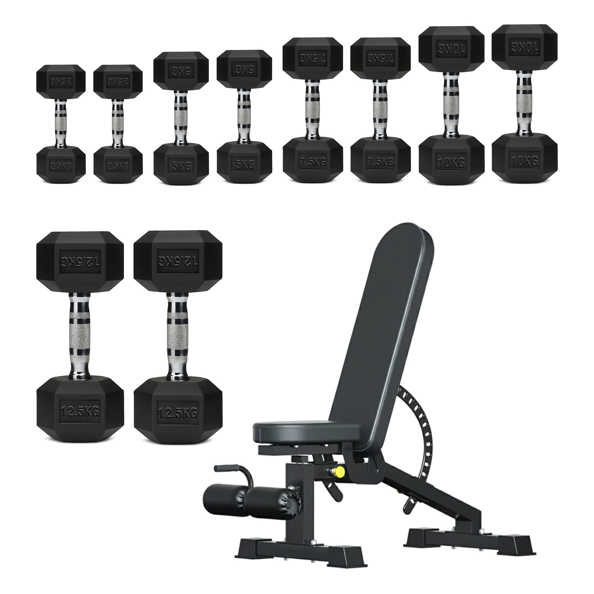 Hex Dumbbell Set – 5 Pairs with 5-Tier Tree Rack