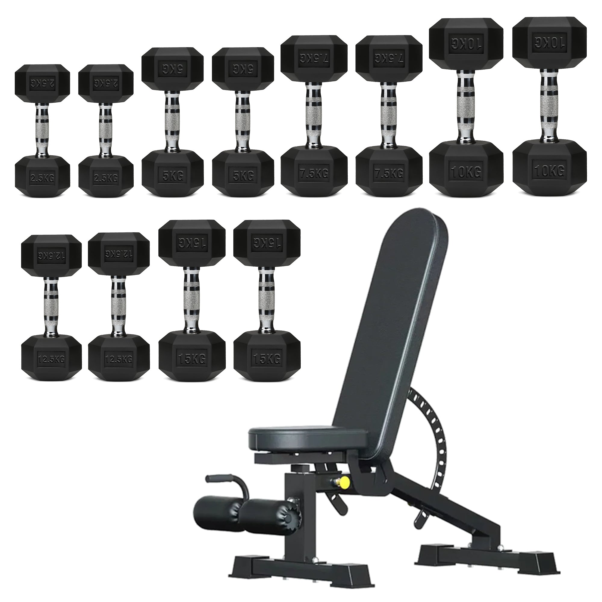 Hex Dumbbell Set – 6 Pairs with A6 Tree Rack in UK