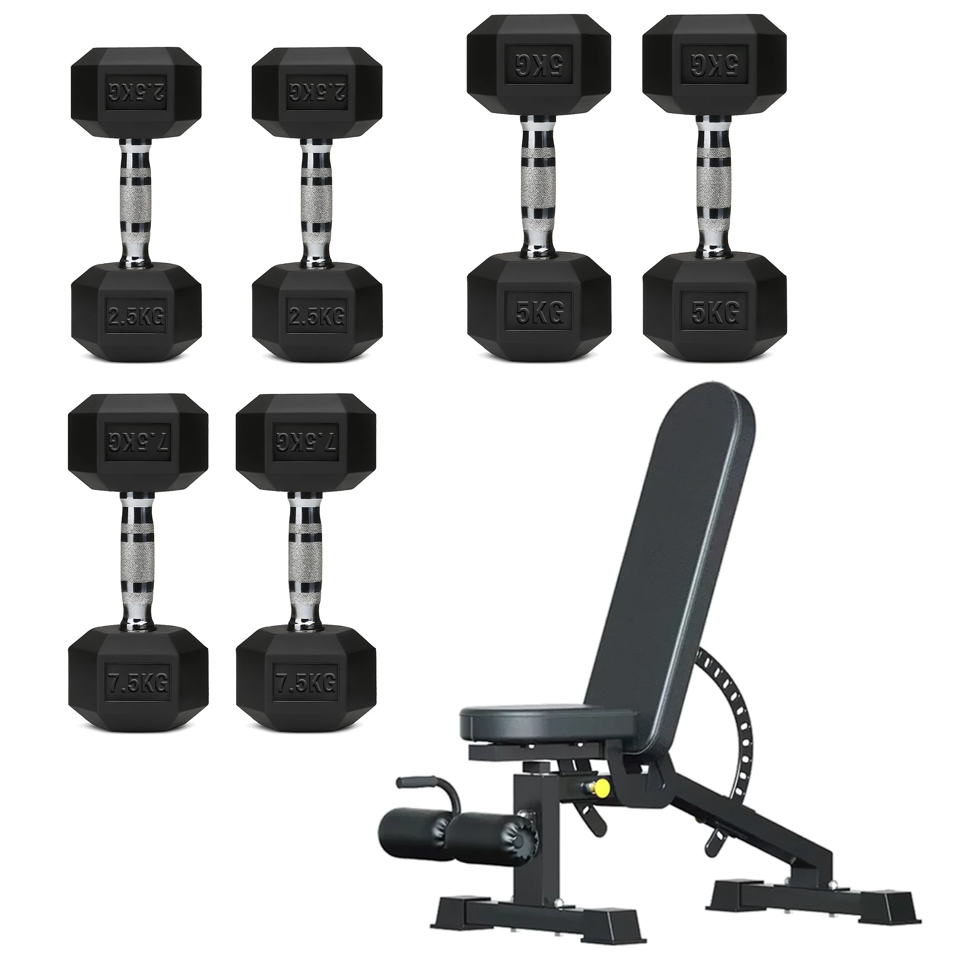 Hex Dumbbell Set – 3 Pairs with 3-Tier Tree Rack