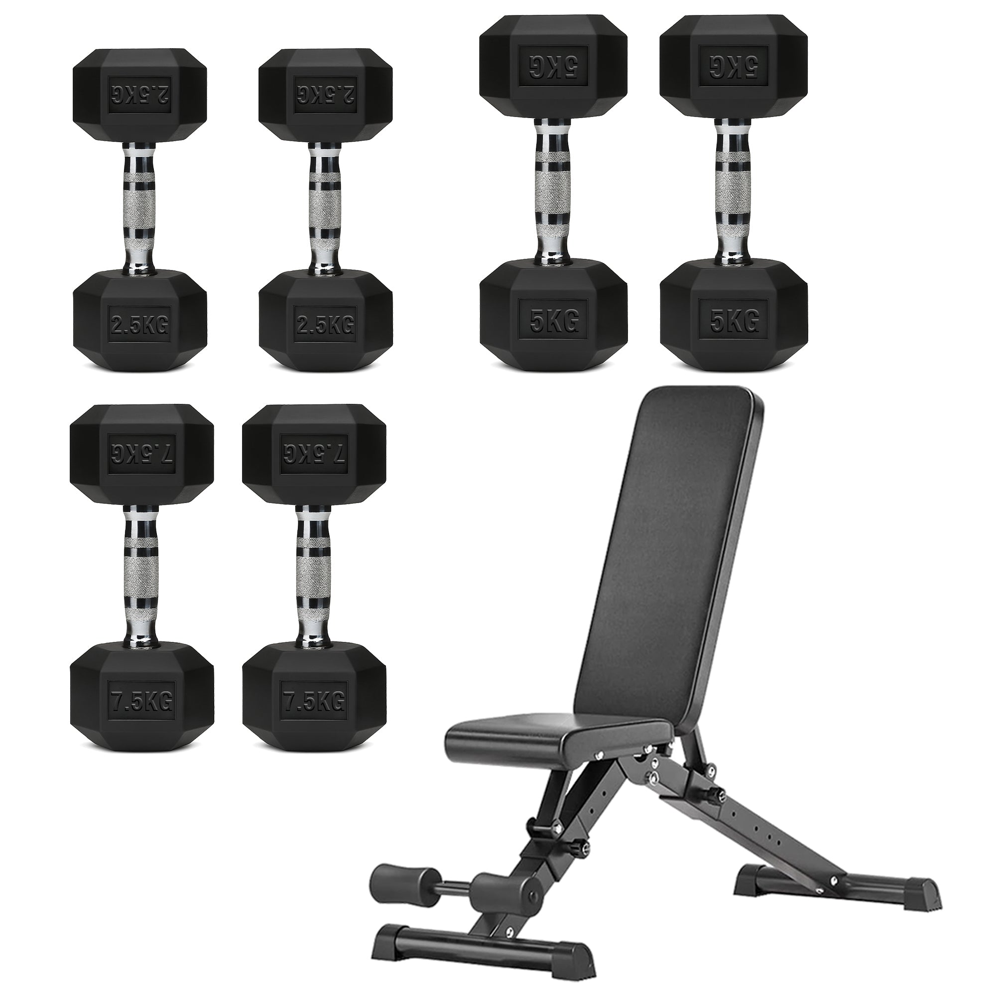 Hex Dumbbell Set – 3 Pairs with 3-Tier Tree Rack