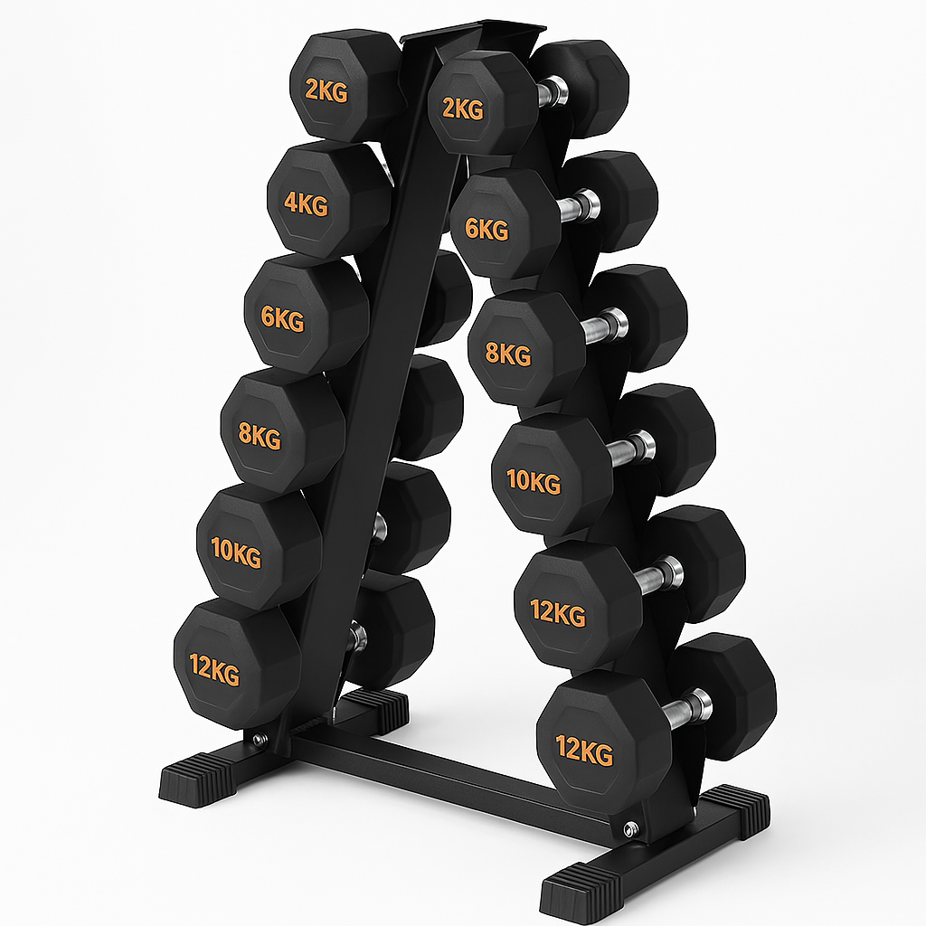 Round Hex Dumbbells – Rubber-Coated Free Weights, Pairs & Sets