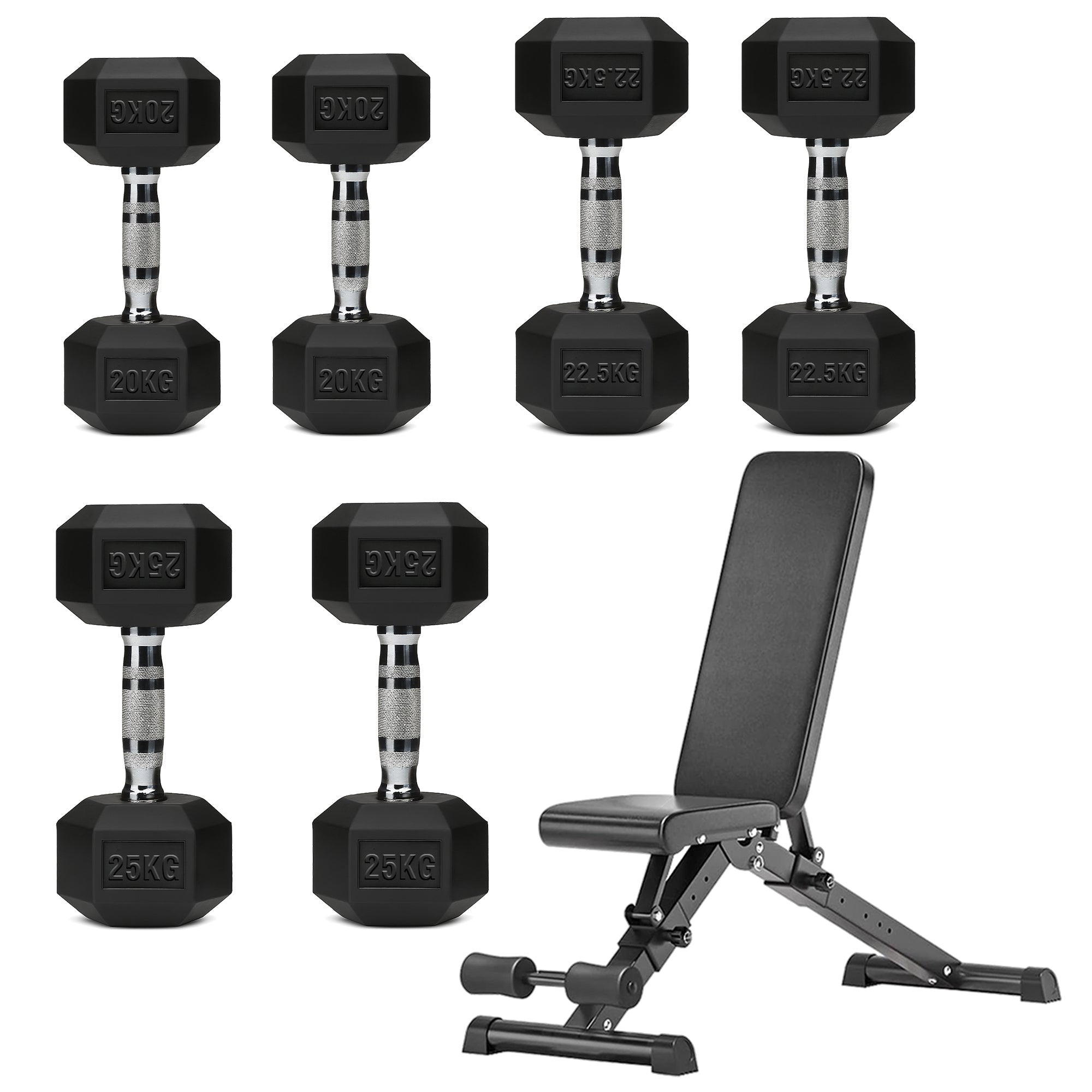 Hex Dumbbell Set – 3 Pairs with 3-Tier Tree Rack