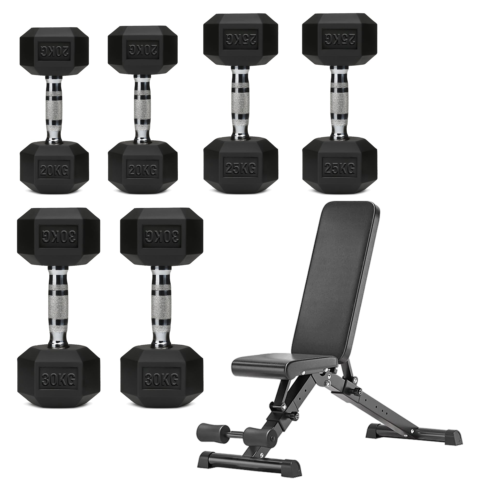 Hex Dumbbell Set – 3 Pairs with 3-Tier Tree Rack