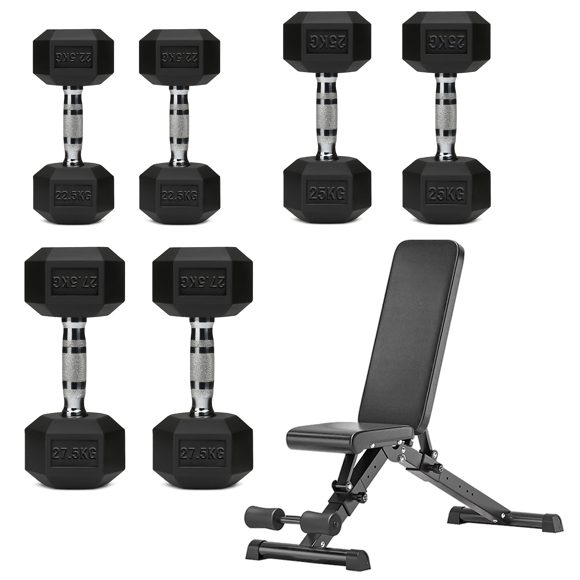 Hex Dumbbell Set – 3 Pairs with 3-Tier Tree Rack