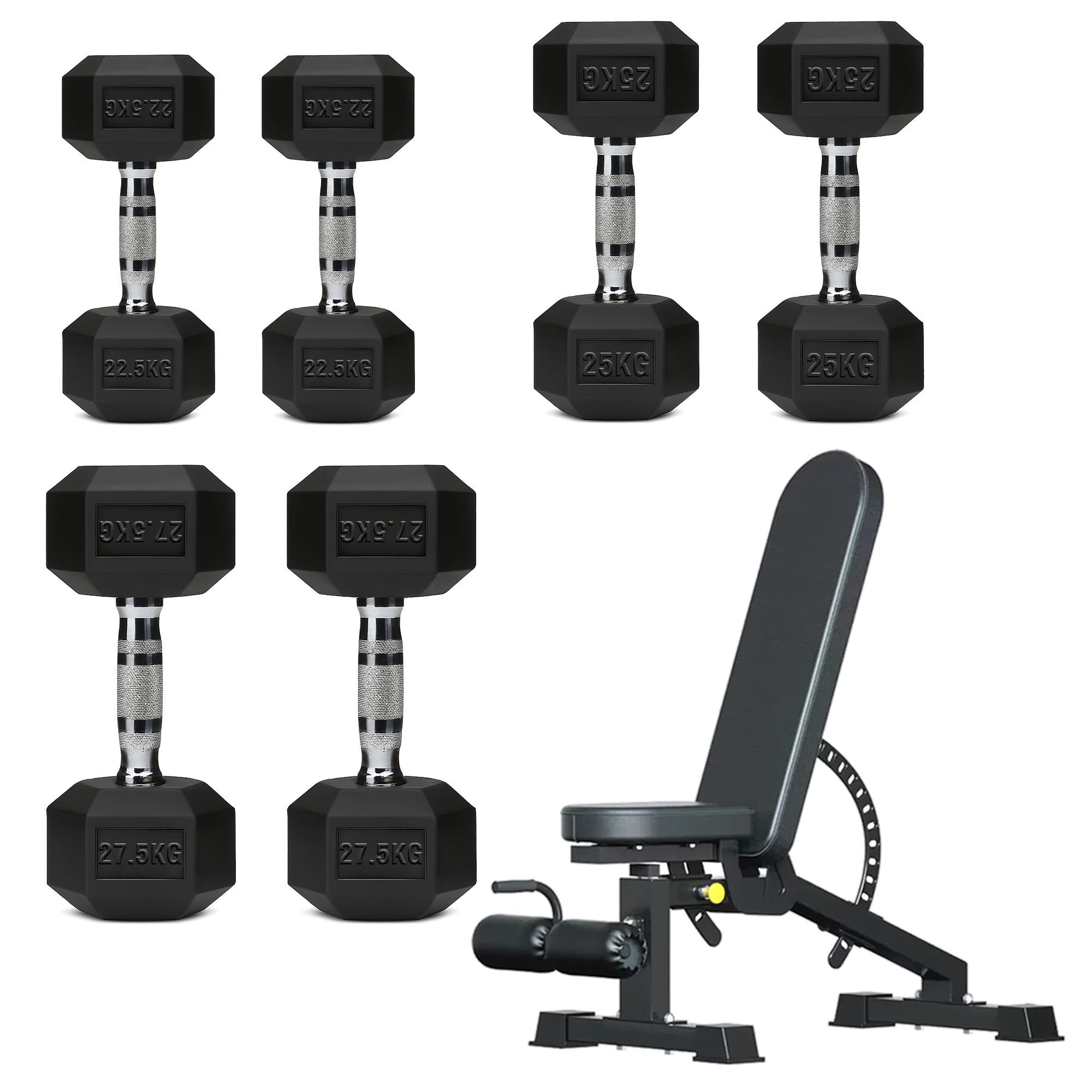 Hex Dumbbell Set – 3 Pairs with 3-Tier Tree Rack