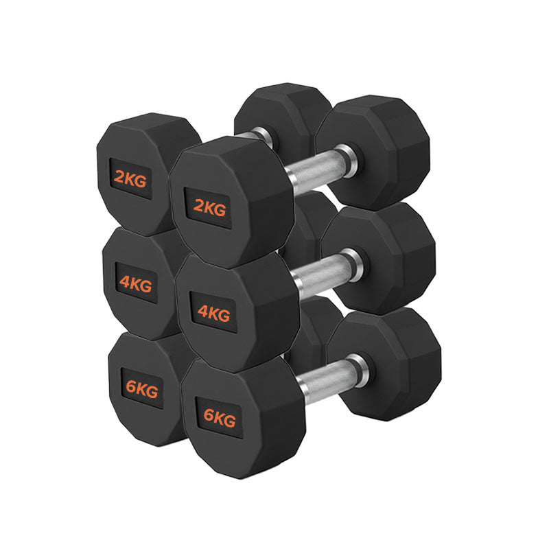 Round Hex Dumbbells – Rubber-Coated Free Weights, Pairs & Sets