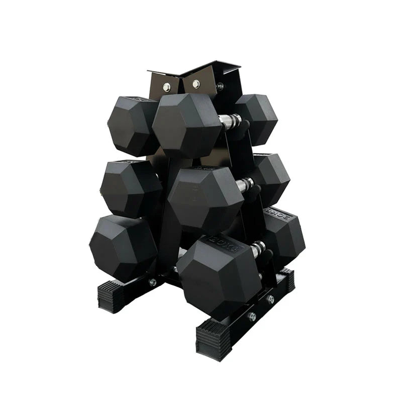 Hex Dumbbell Set – 3 Pairs with 3-Tier Tree Rack