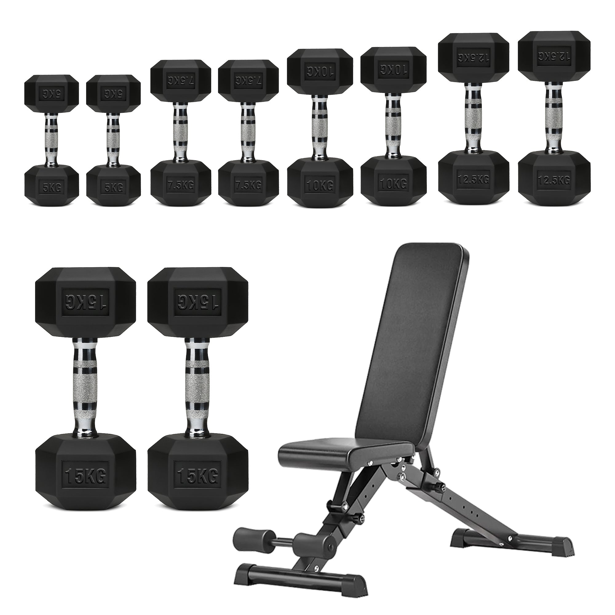 Hex Dumbbell Set – 5 Pairs with 5-Tier Tree Rack