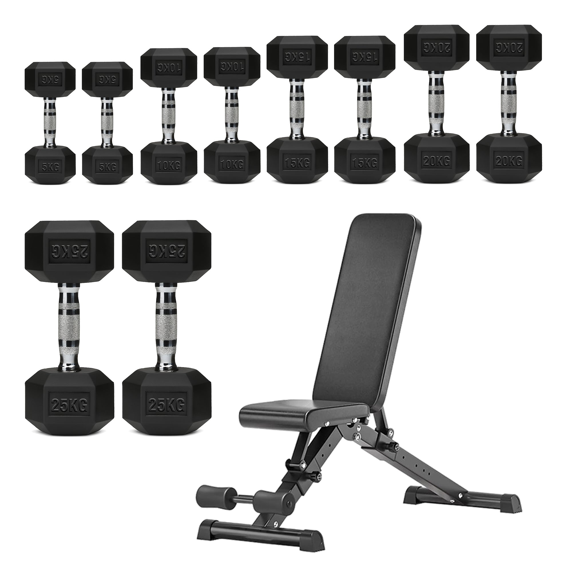 Hex Dumbbell Set – 5 Pairs with 5-Tier Tree Rack
