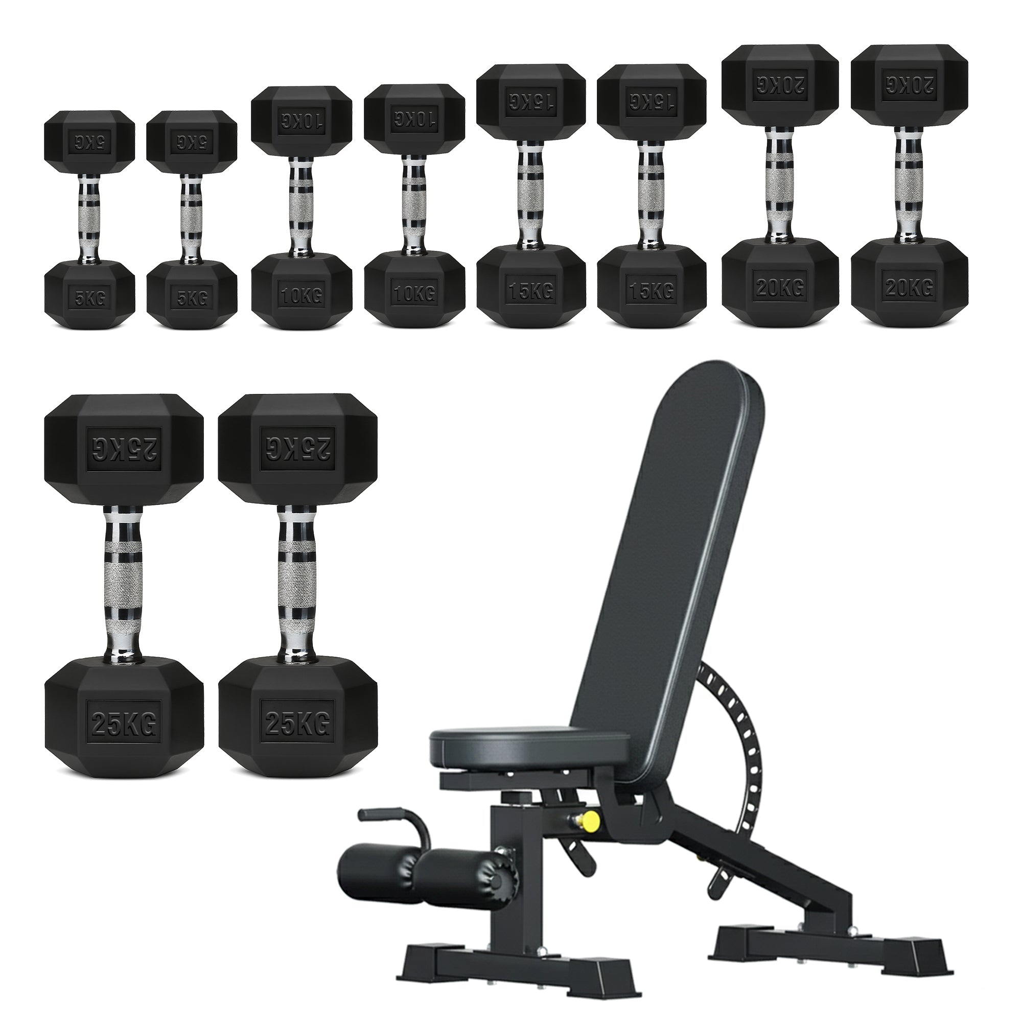 Hex Dumbbell Set – 5 Pairs with 5-Tier Tree Rack