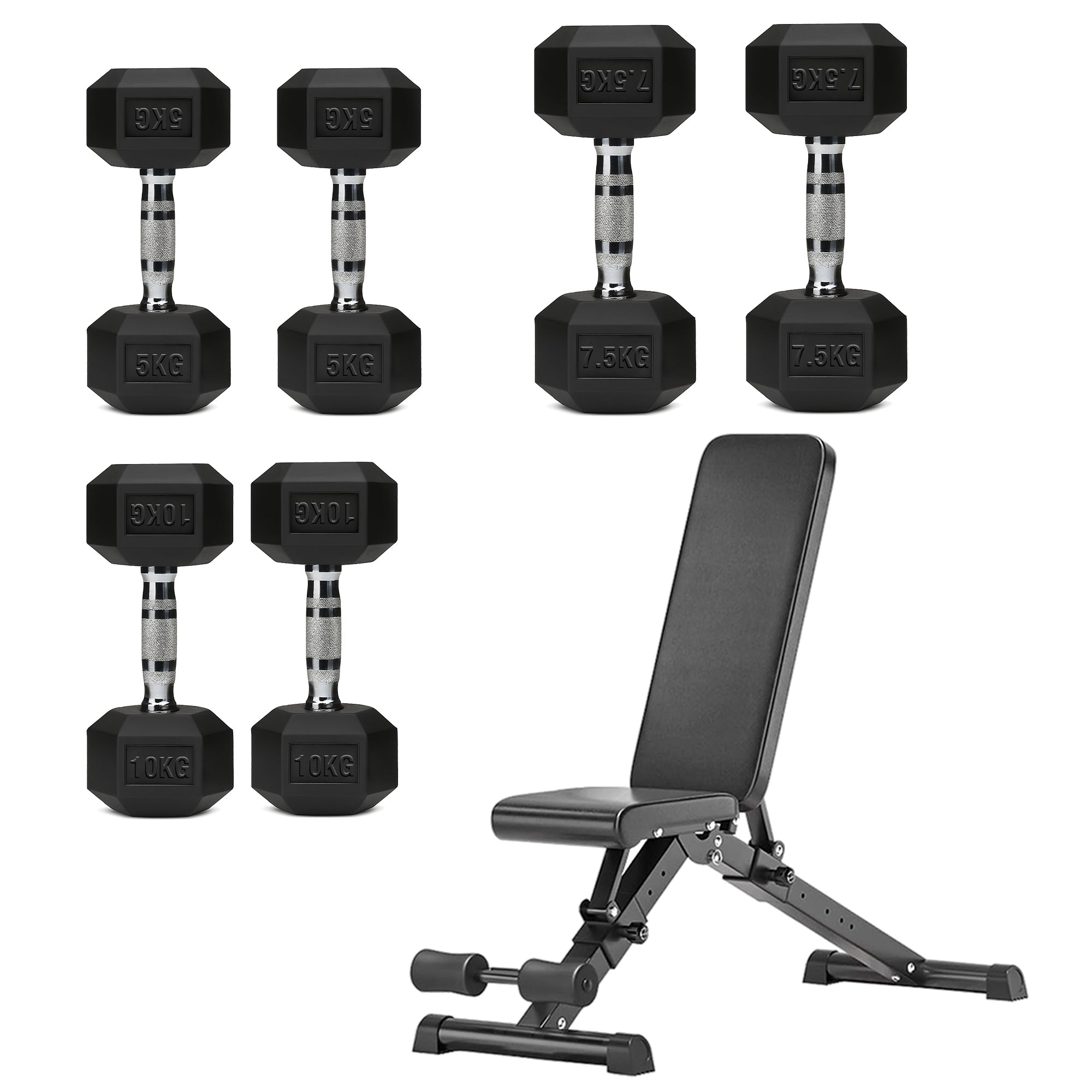 Hex Dumbbell Set – 3 Pairs with 3-Tier Tree Rack