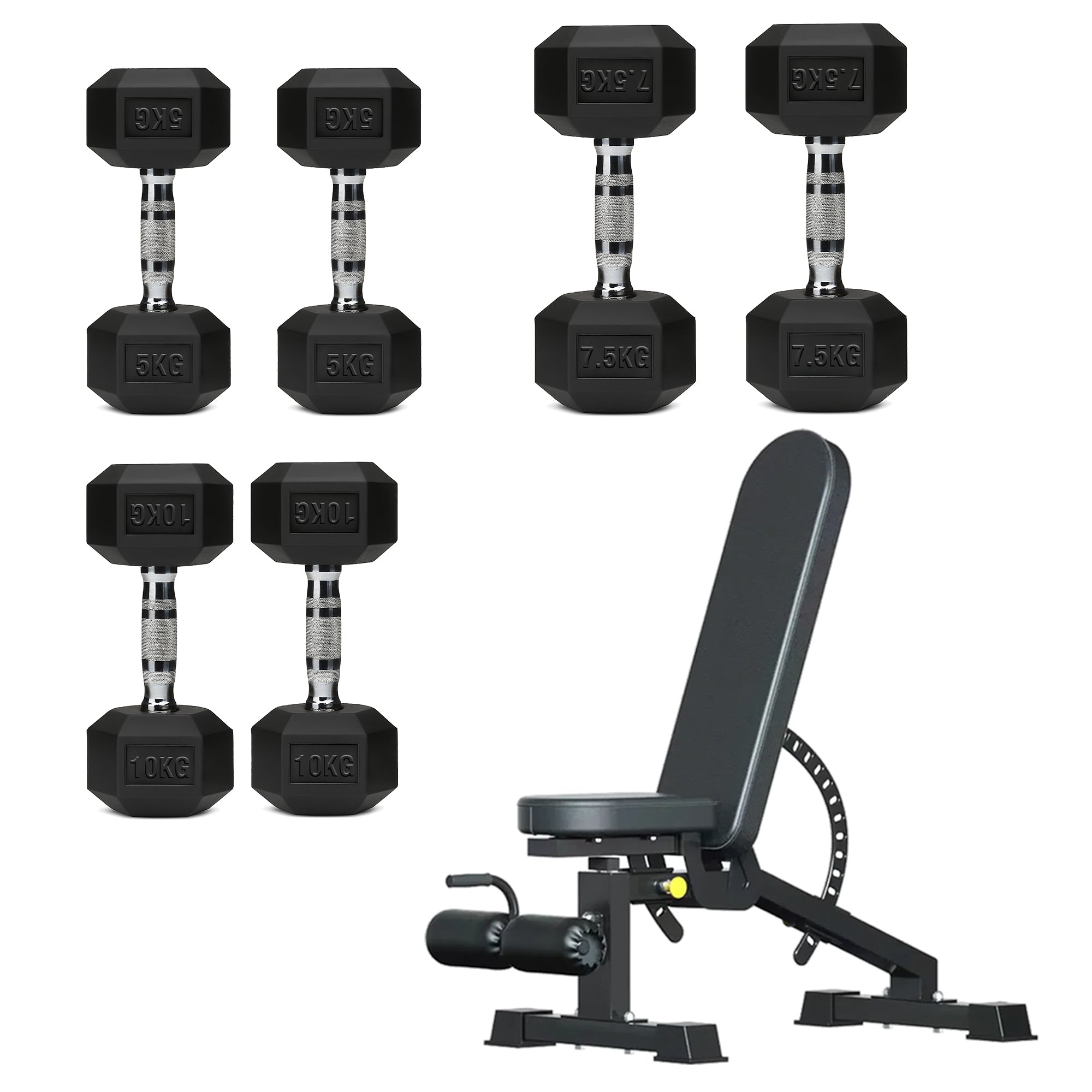 Hex Dumbbell Set – 3 Pairs with 3-Tier Tree Rack