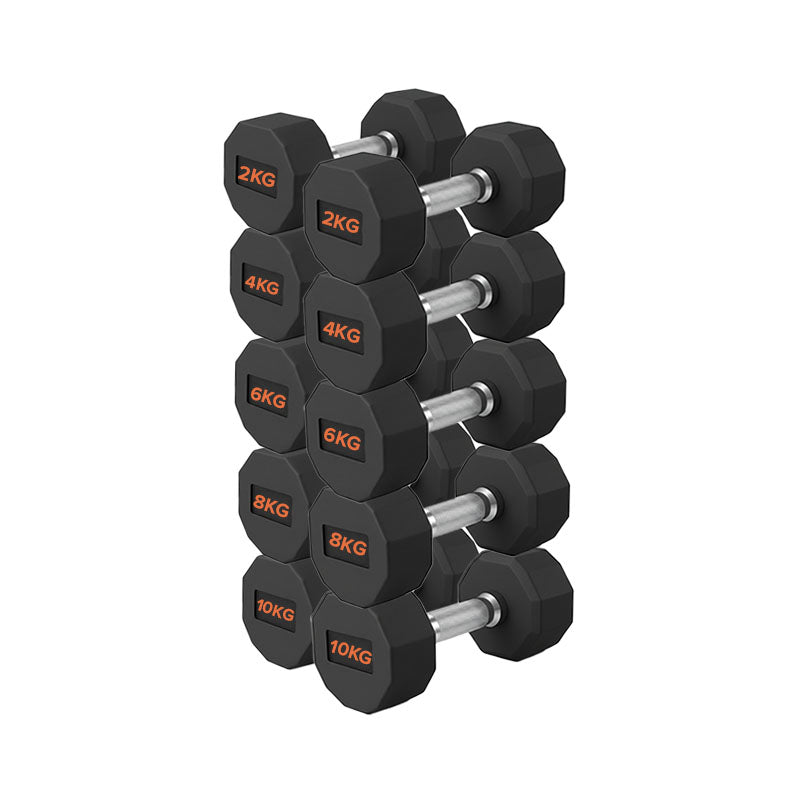 Round Hex Dumbbells – Rubber-Coated Free Weights, Pairs & Sets