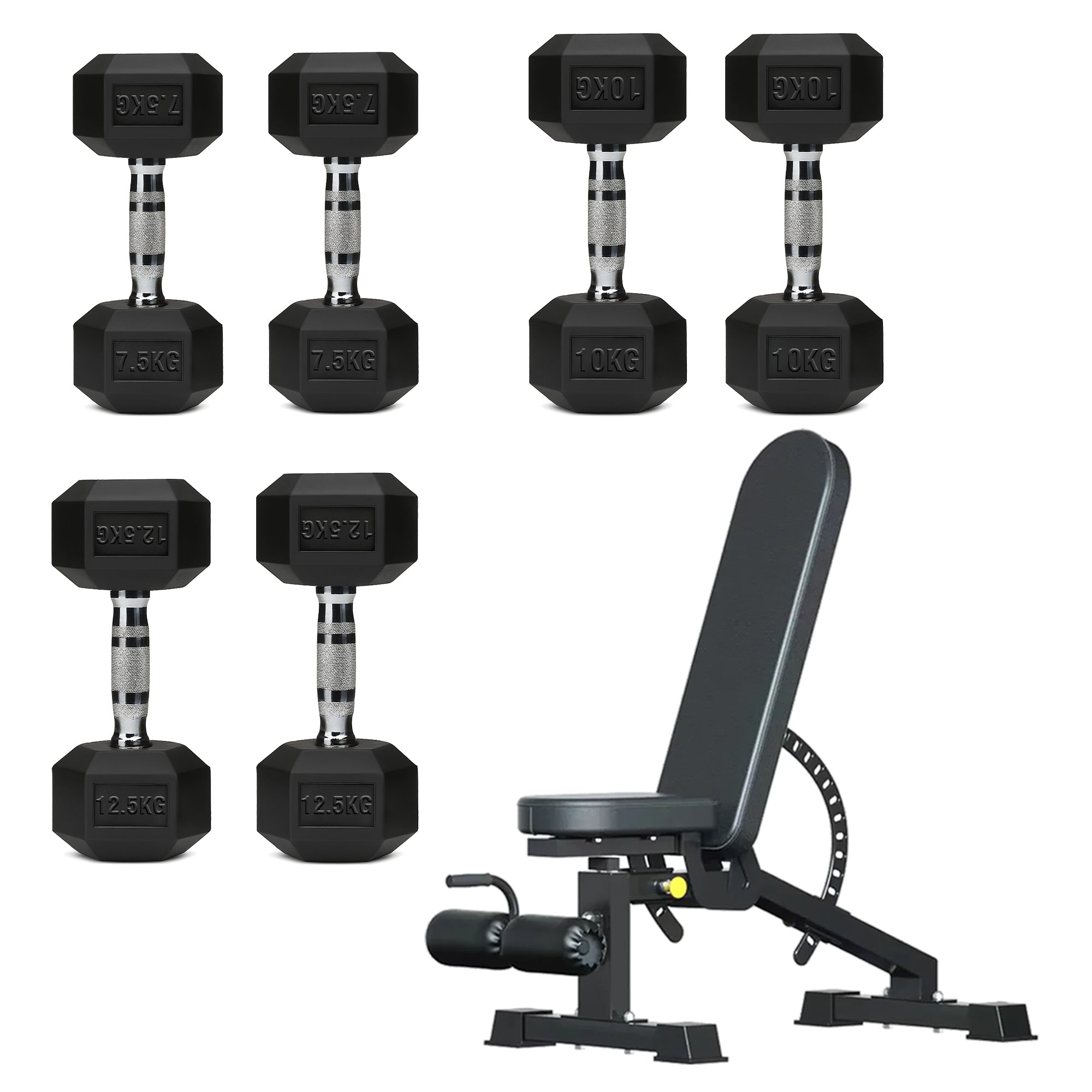 Hex Dumbbell Set – 3 Pairs with 3-Tier Tree Rack