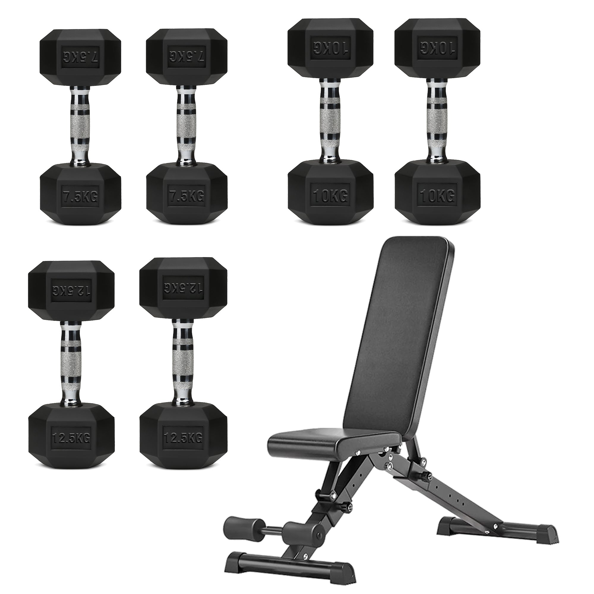Hex Dumbbell Set – 3 Pairs with 3-Tier Tree Rack