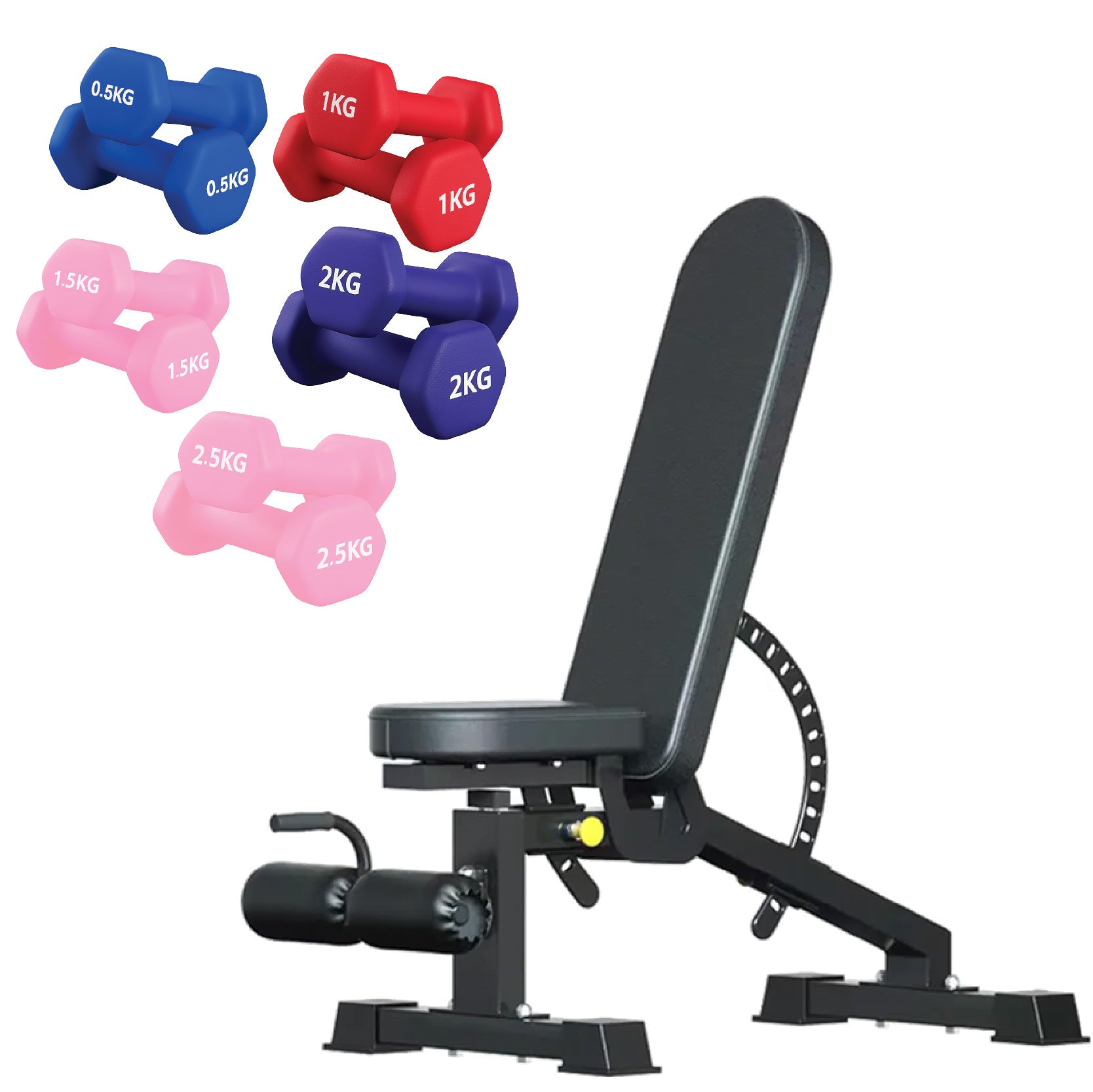 Neoprene hex dumbbells with 5 tier Storage Rack