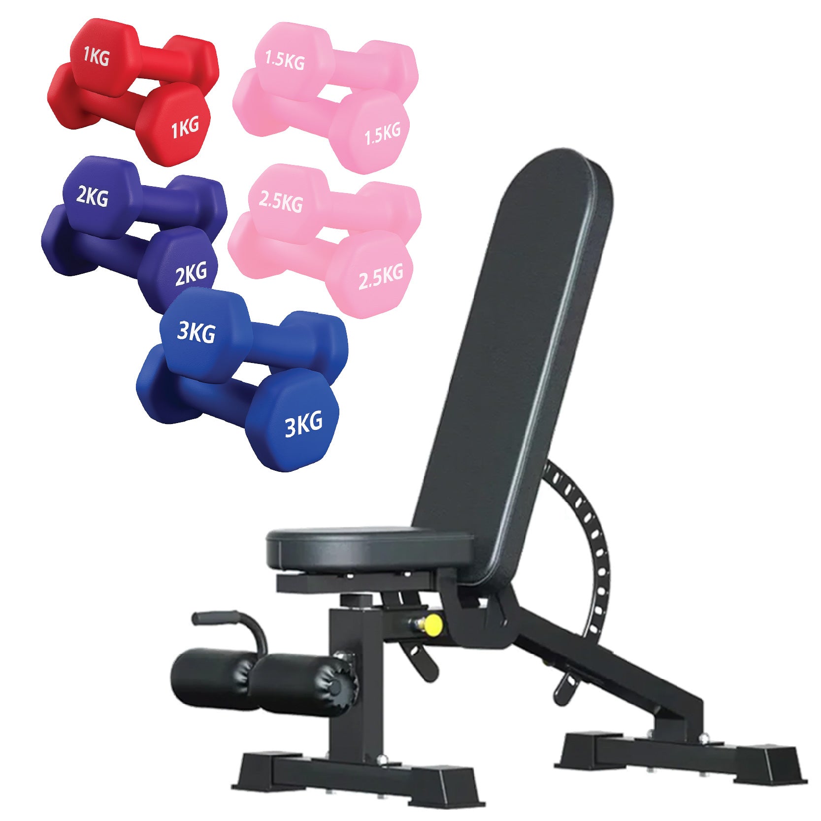Neoprene hex dumbbells with 5 tier Storage Rack