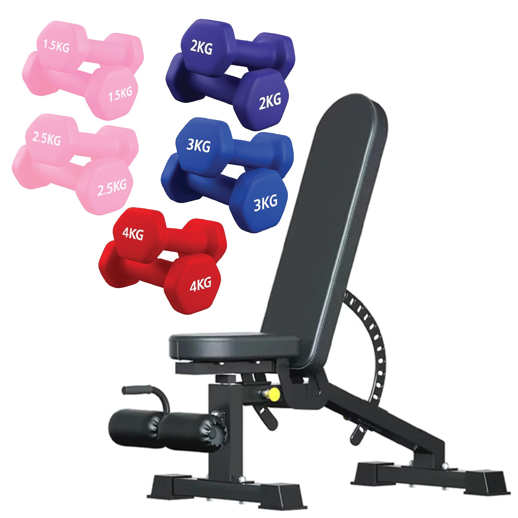 Neoprene hex dumbbells with 5 tier Storage Rack