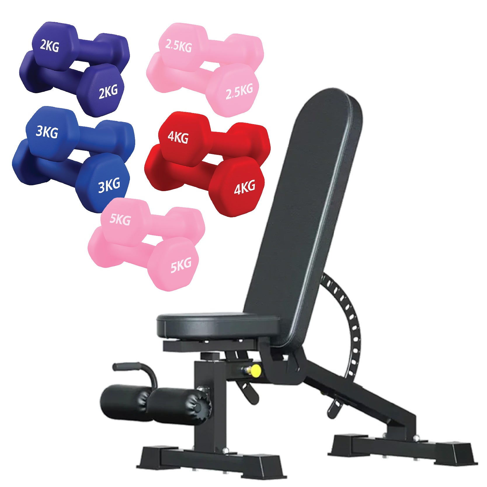 Neoprene hex dumbbells with 5 tier Storage Rack