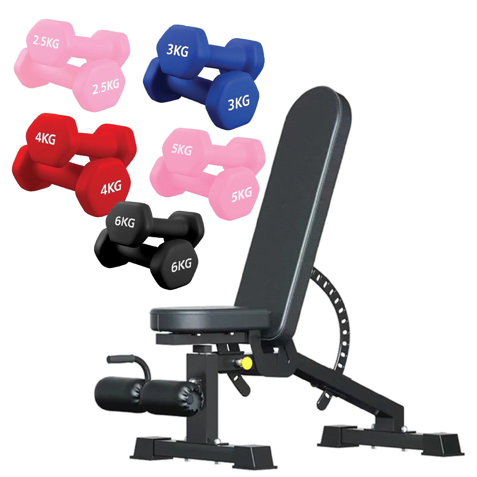 Neoprene hex dumbbells with 5 tier Storage Rack