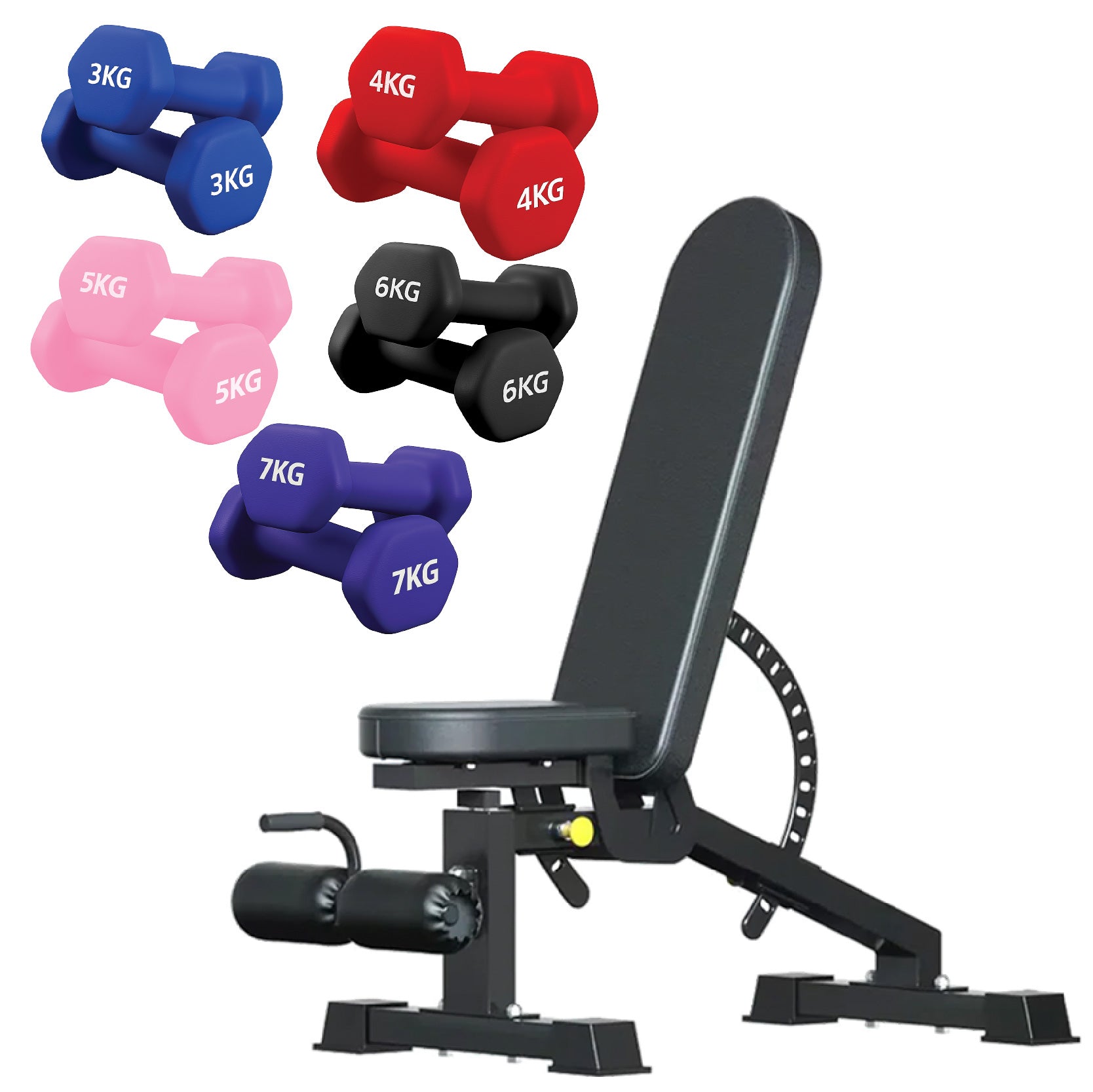 Neoprene hex dumbbells with 5 tier Storage Rack