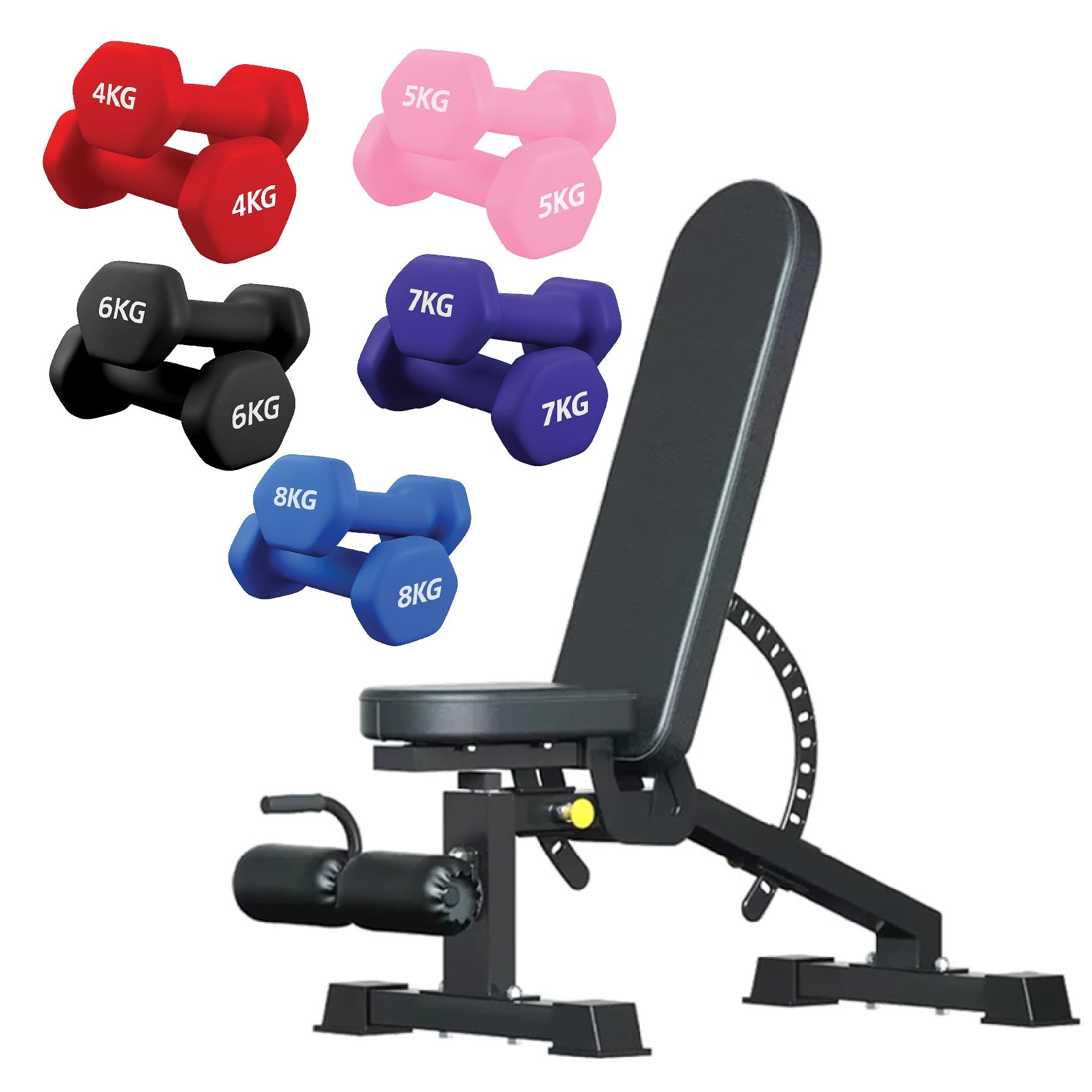 Neoprene hex dumbbells with 5 tier Storage Rack